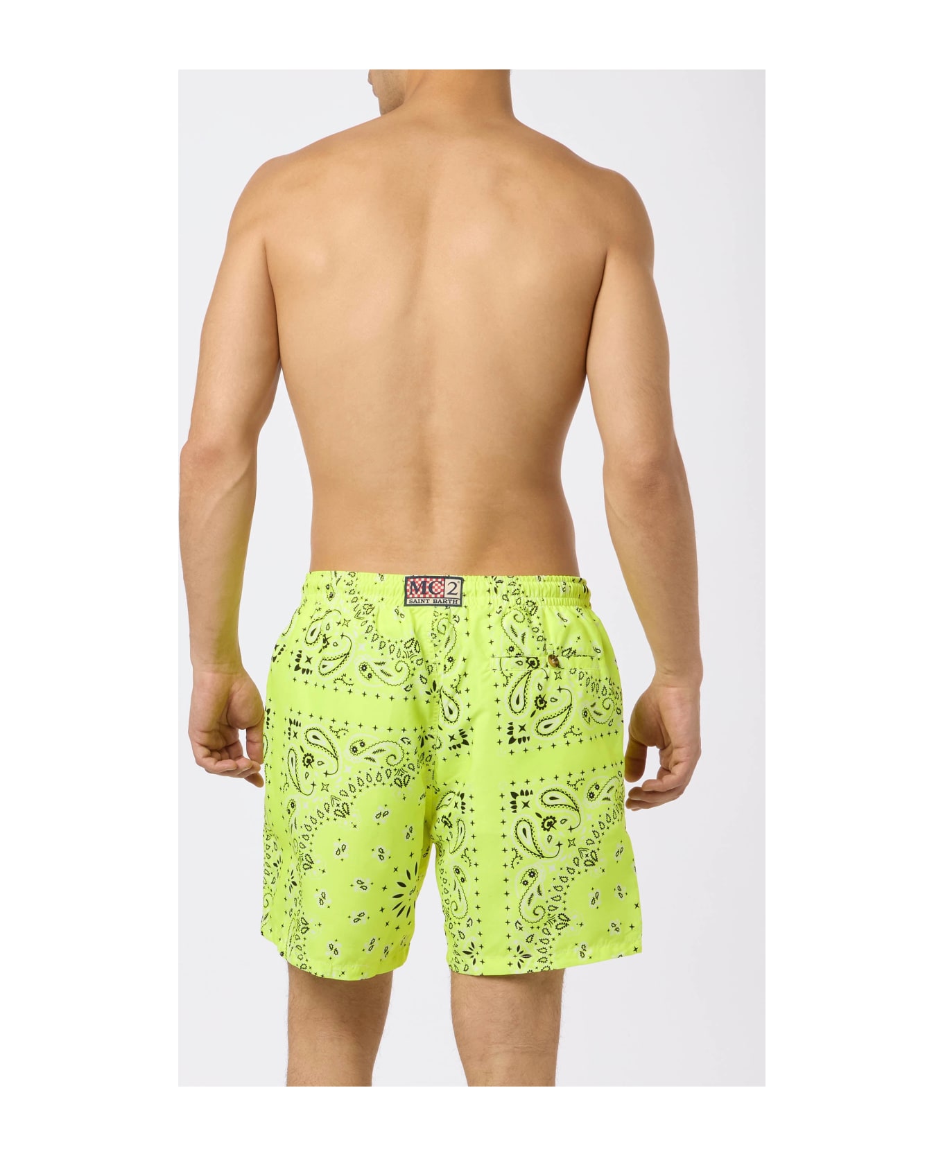 MC2 Saint Barth Man Swim Shorts With Fluo Yellow Bandanna Print