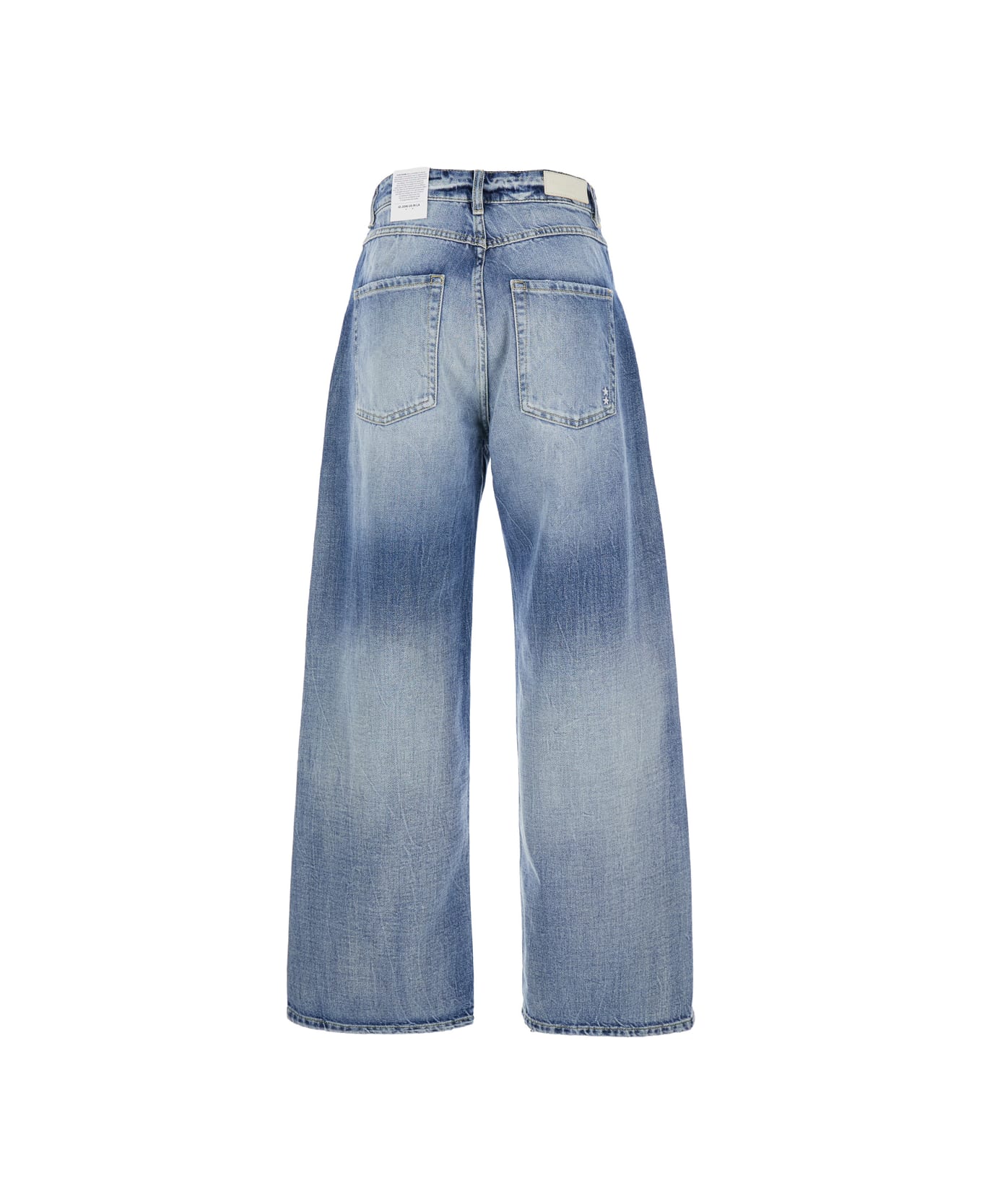 【DEARMINE】Symbol wide denim pants Icon Denim Light Blue Jeans With Wide Leg And Logo Patch On