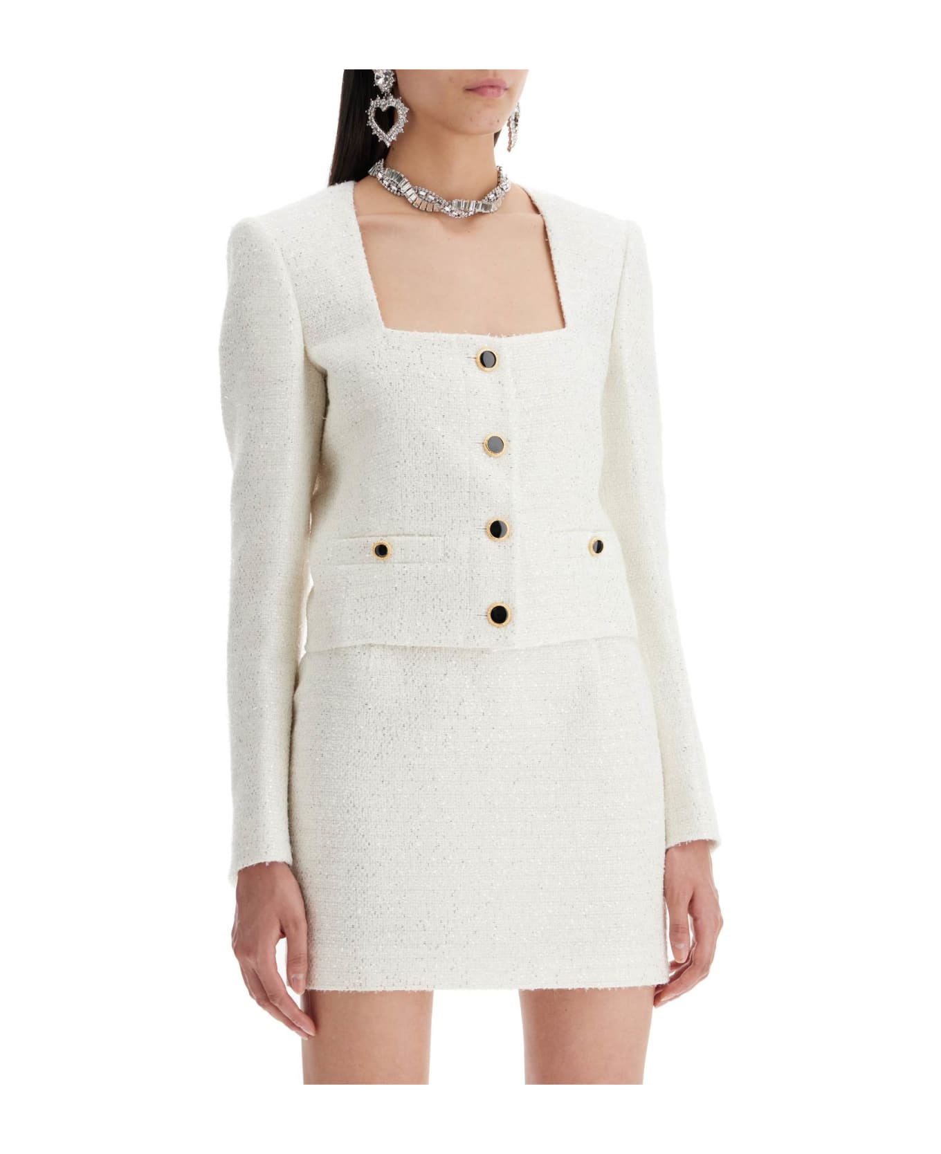 Alessandra Rich Tweed Jacket With Sequins Embell - WHITE (White)