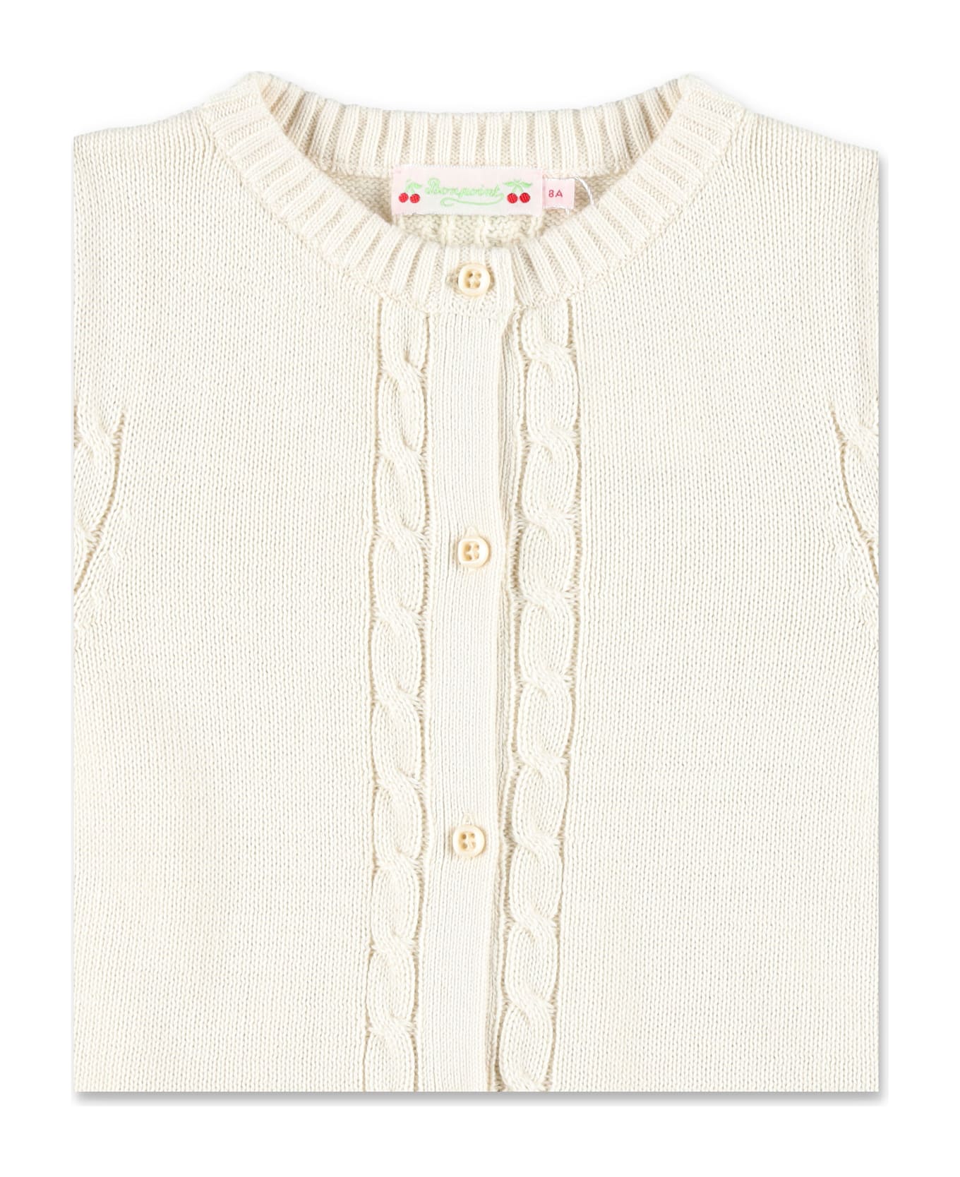 Bonpoint Kid - Erini Cherry Embroidery Cable-knit Cardigan - WHITE