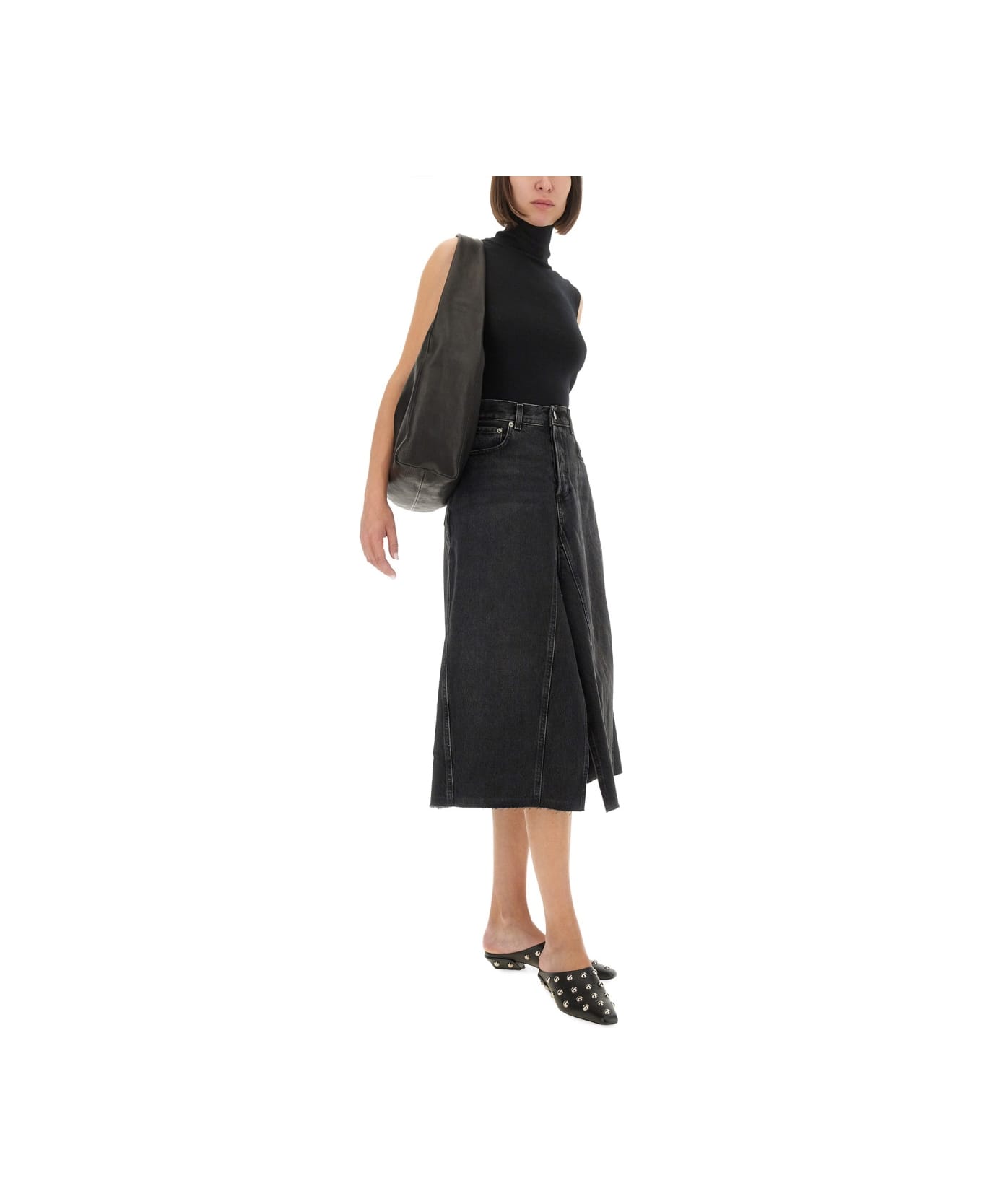 Haikure "stacy" Midi Skirt - BLACK