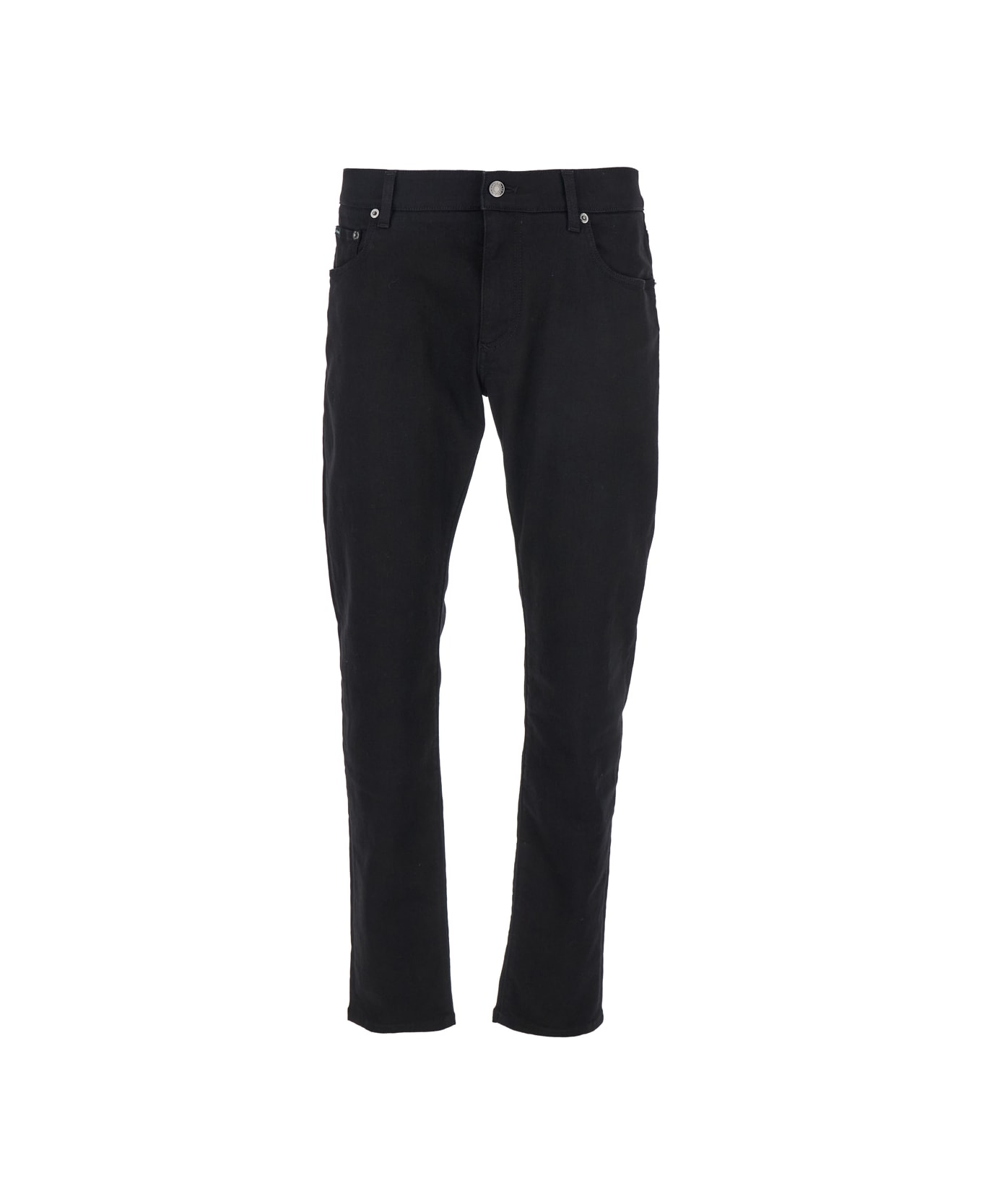 Dolce 
Gabbana Black Jeans With Logo Patch On The Front And Logo Plaque On The Rear In Denim Man - Black