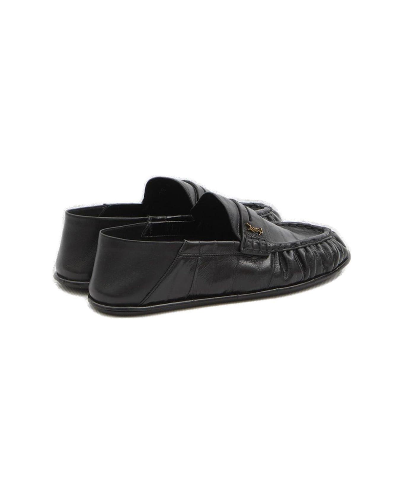 Saint Laurent Logo Plaque Slip-on Loafers - BLACK