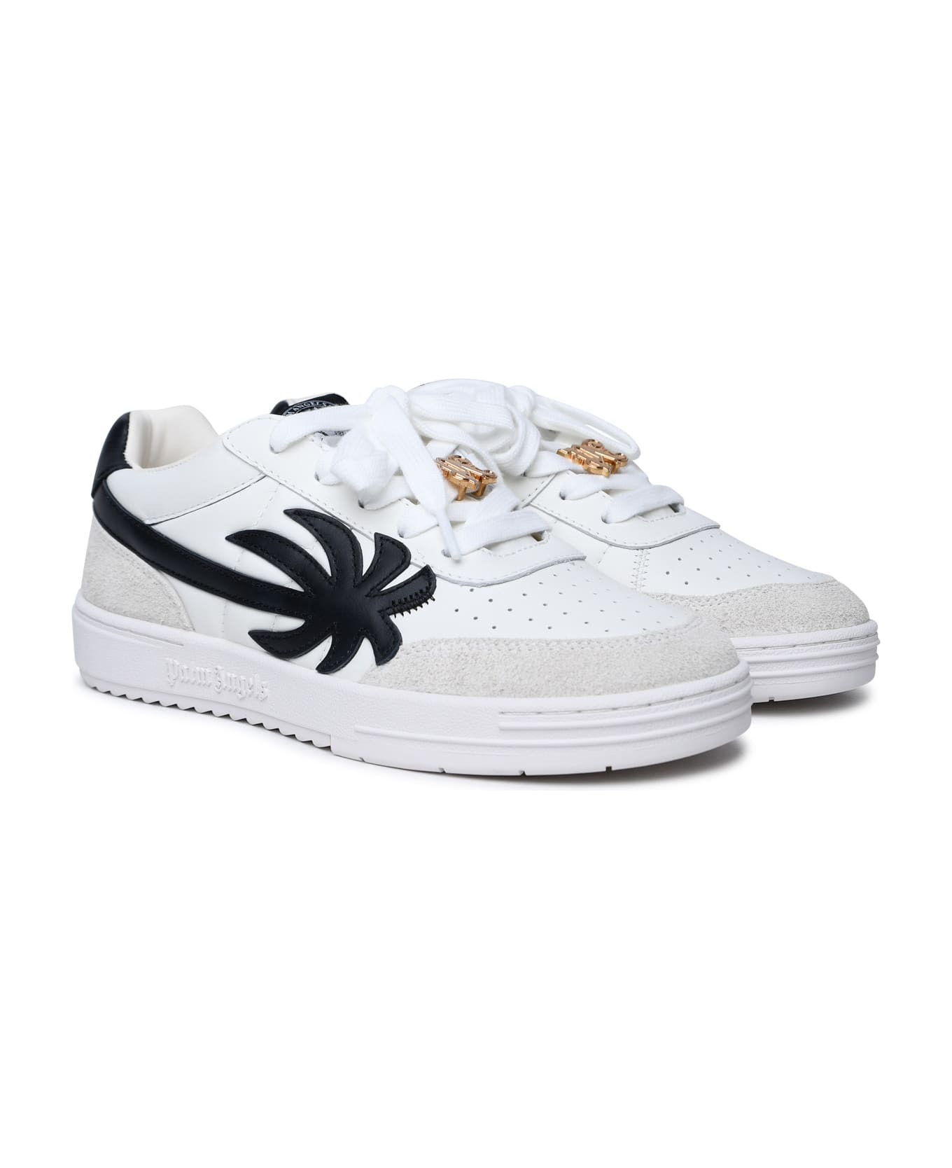 Palm Angels 'palm Beach University' White Leather Sneakers - Bianco