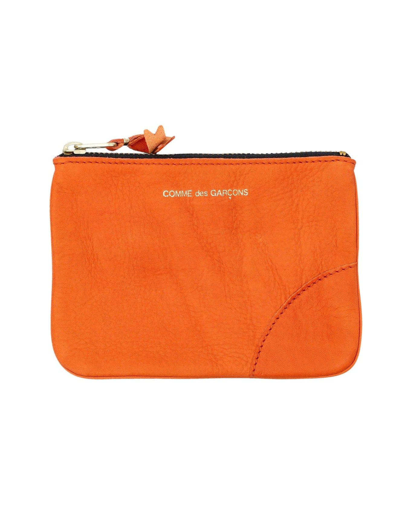 Comme des Garçons Wallet Logo Printed Zip-up Wallet - Burnt Orange 財布