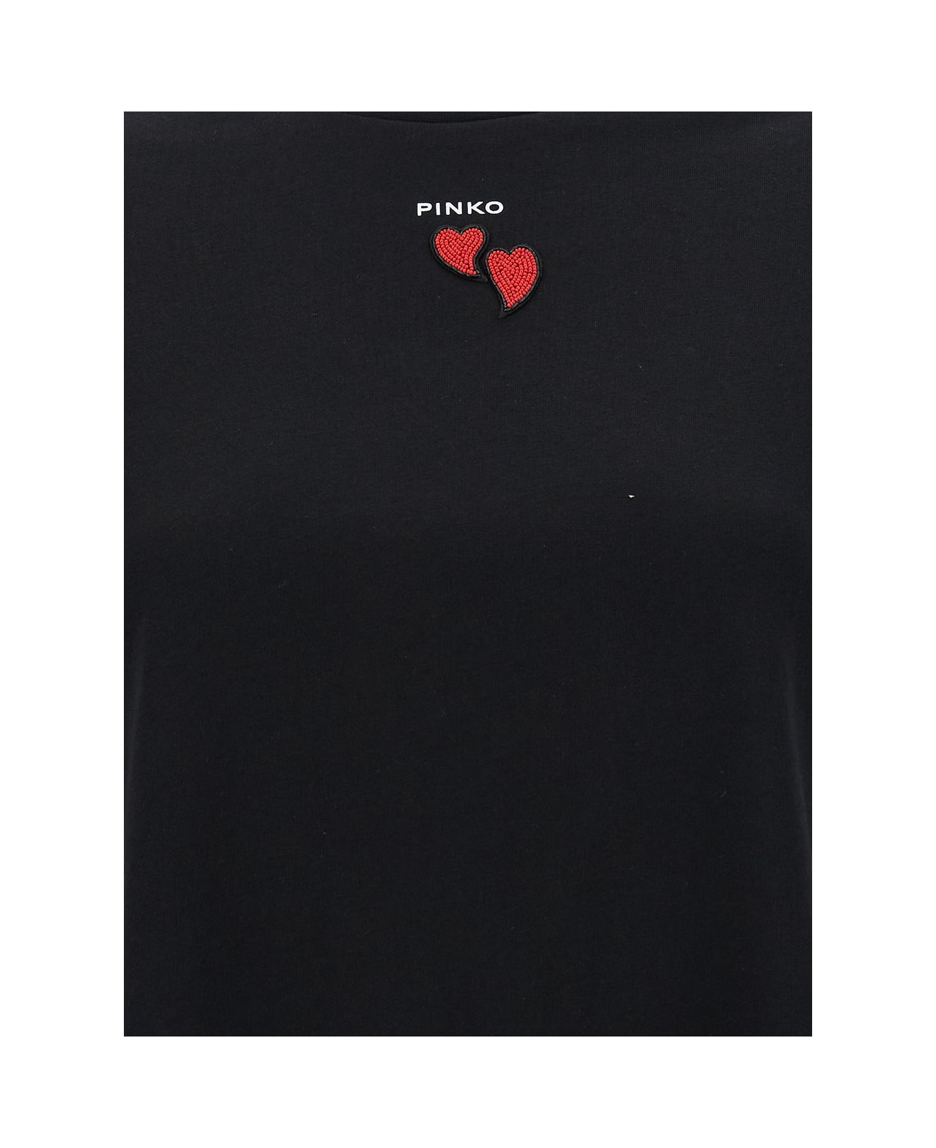Pinko T-shirt Embroidery Hearts - Black