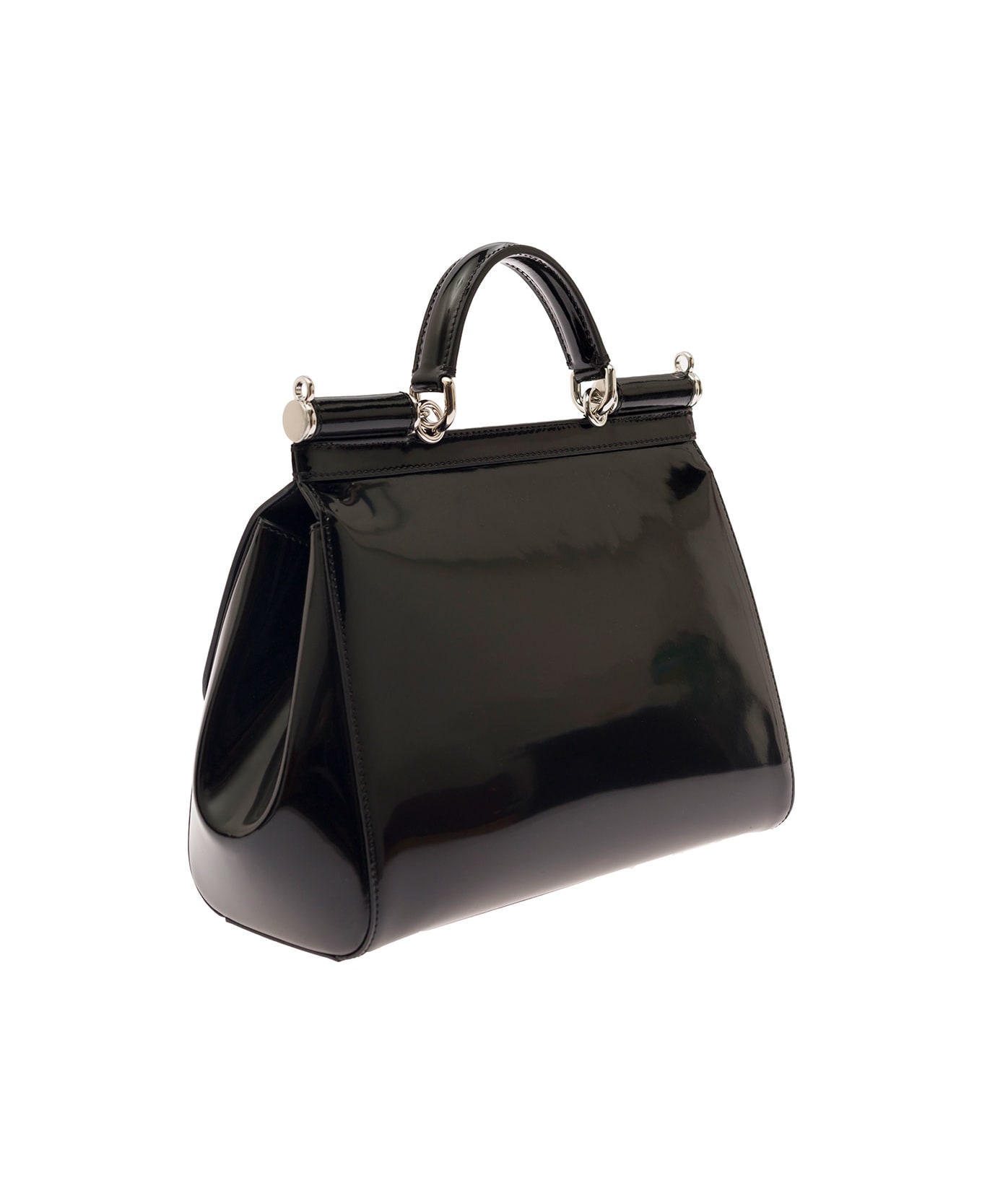 Dolce & Gabbana Black Sicily Medium Handbag In Shiny Leather Woman - Black トートバッグ