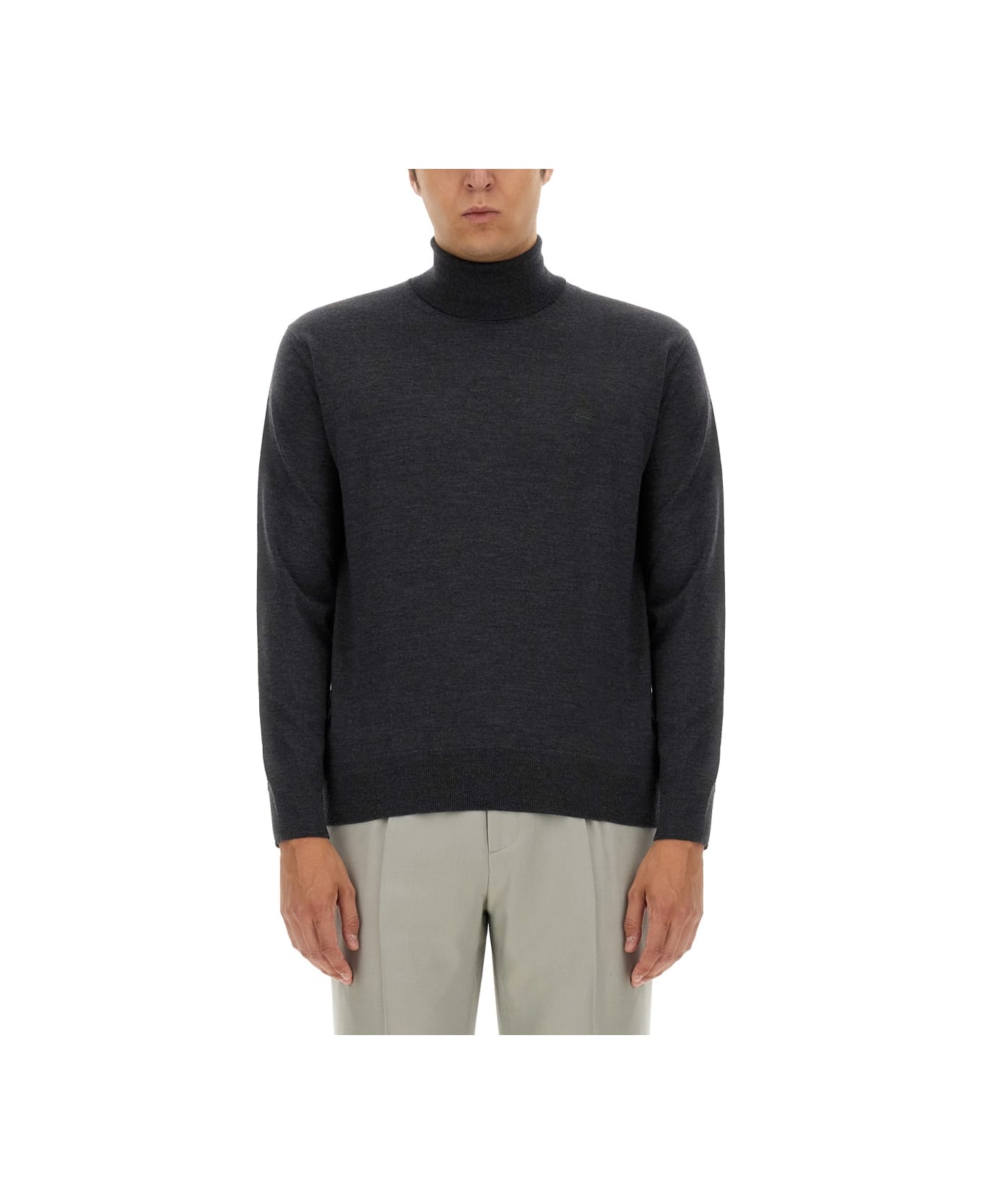 Etro Turtleneck With Embroidery - CHARCOAL