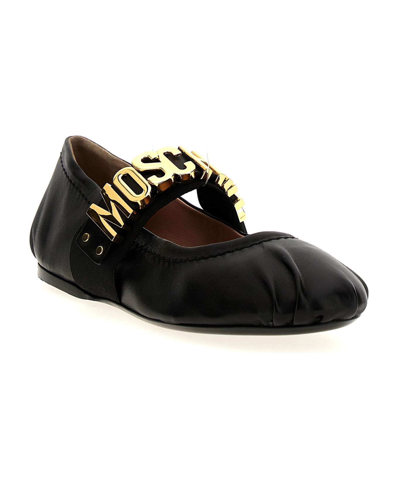 Moschino Logo Leather Ballet Flats - Black  
