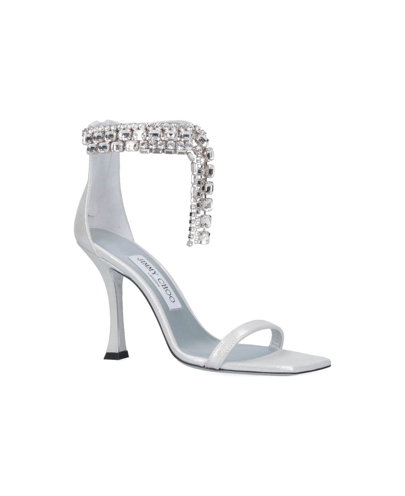 Jimmy Choo Slingback Sandals With Rhinestones "verity 100" - Silver