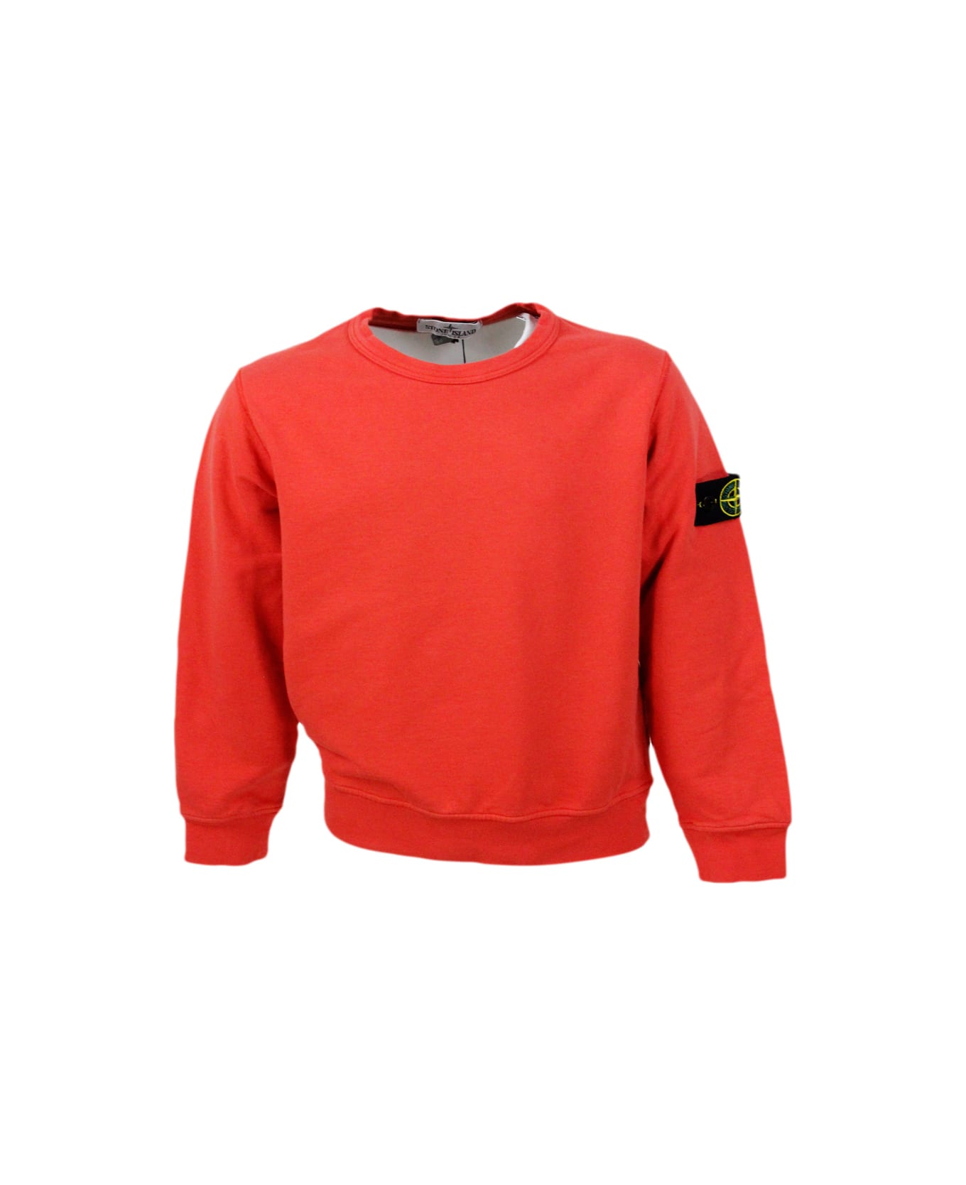 Stone Island Cotton Sweatshirt With Crew Neck And Logo On The Sleeve - Orange ニットウェア＆スウェットシャツ