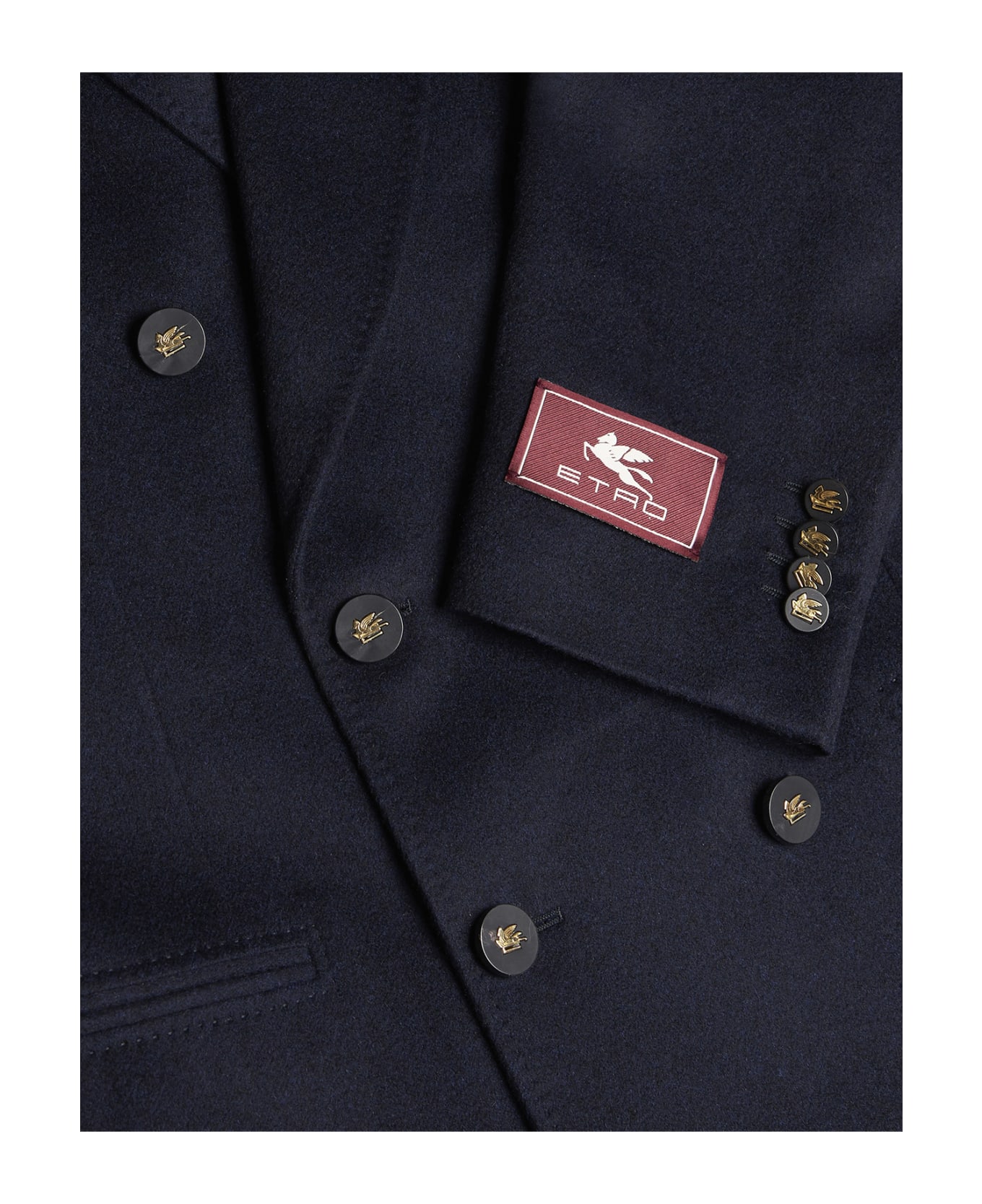 Etro Navy Blue Cashmere Double Breasted Blazer - Blue
