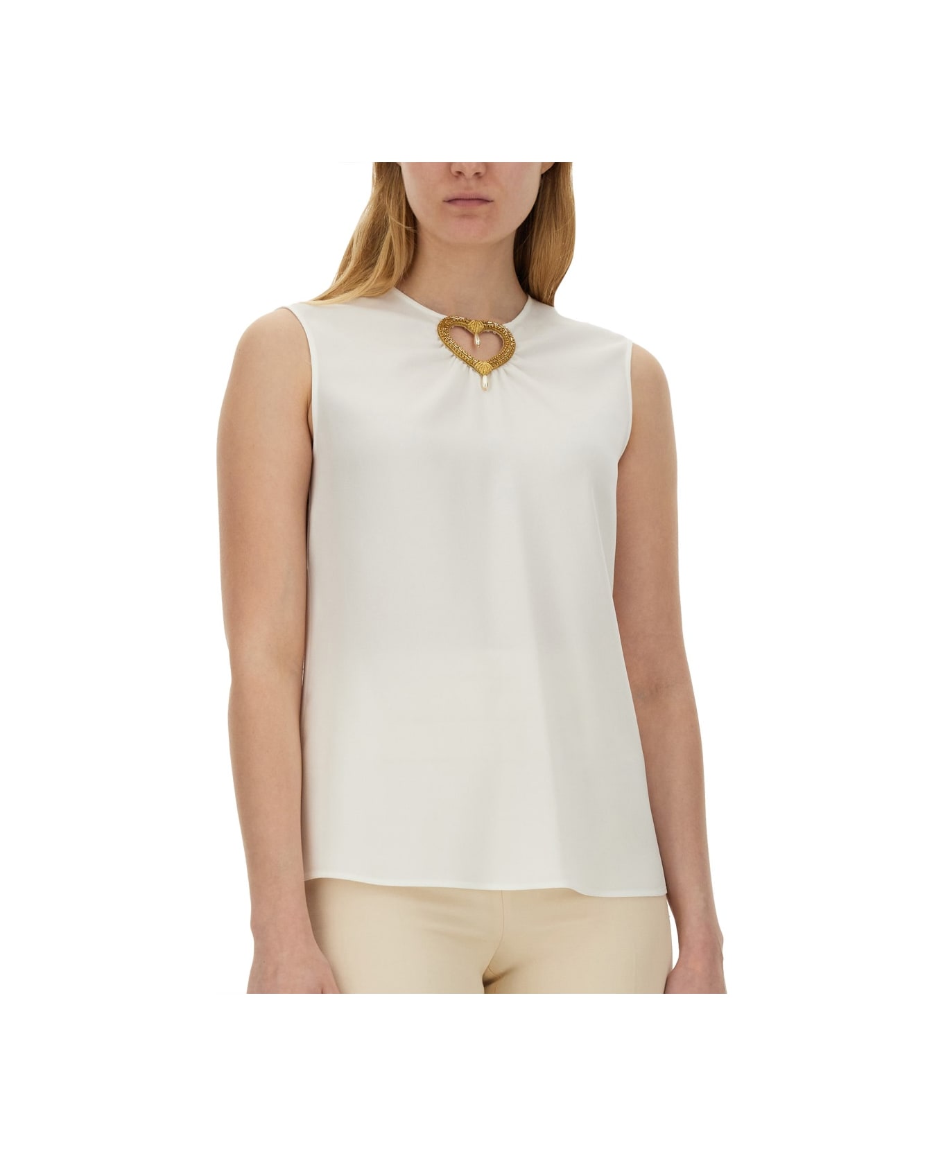 Moschino Blouse With Heart Applique - WHITE