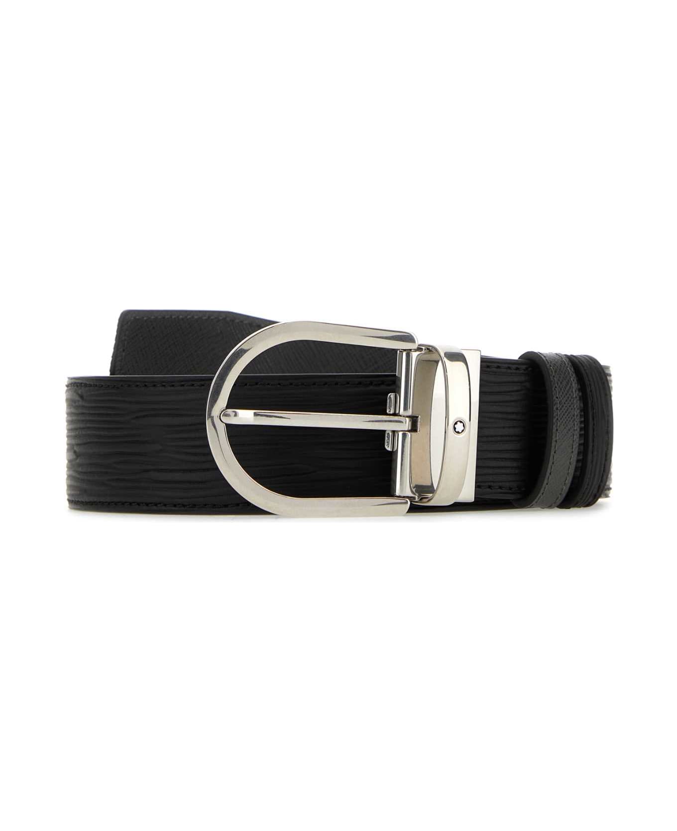 Montblanc Black Leather Reversible Belt - BLACK ベルト