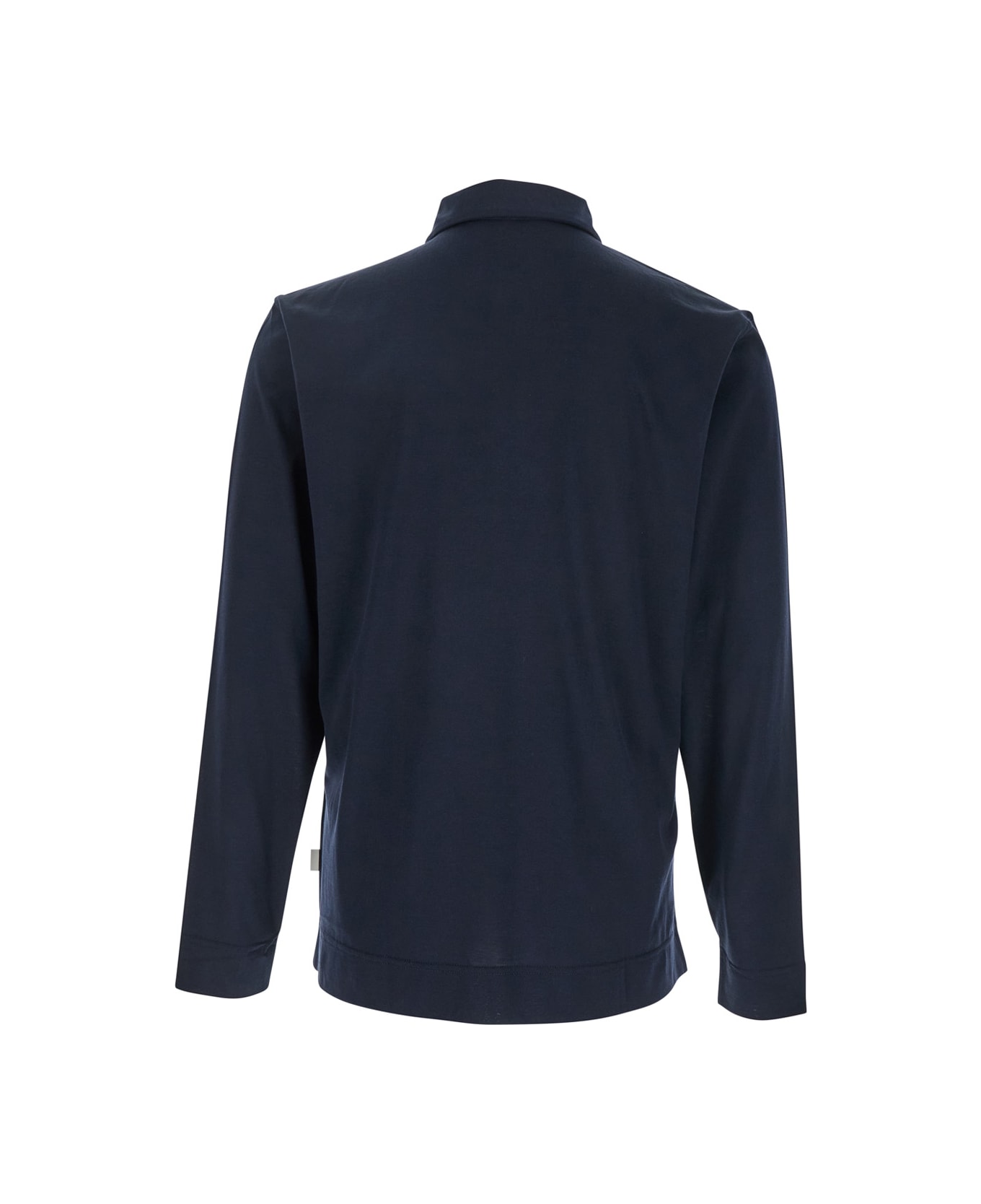 Lardini Blue Polo With Classic Collar And Long Sleeves In Cotton And Silk Blend Man - Blu