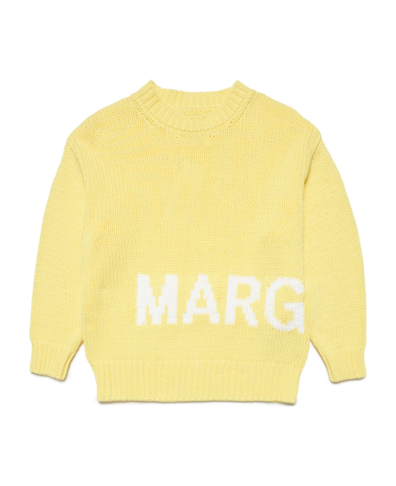 MM6 Maison Margiela Mm6k11u Knitwear Maison Margiela Yellow Long-sleeved Cotton-blend Jumper With Maxi-logo - Blazing yellow