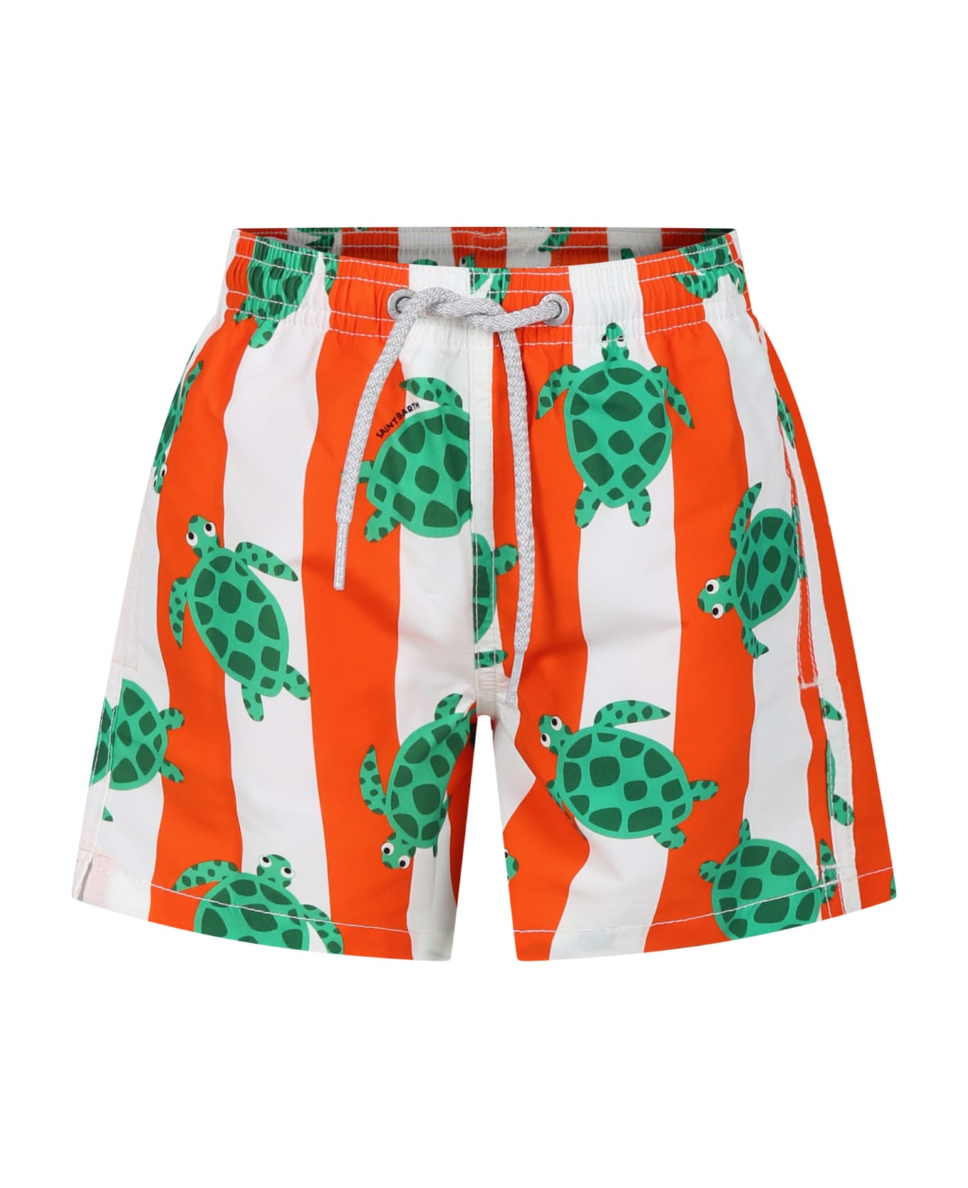 MC2 Saint Barth Orange logo Shorts For Boy With Turtle Print - Orange