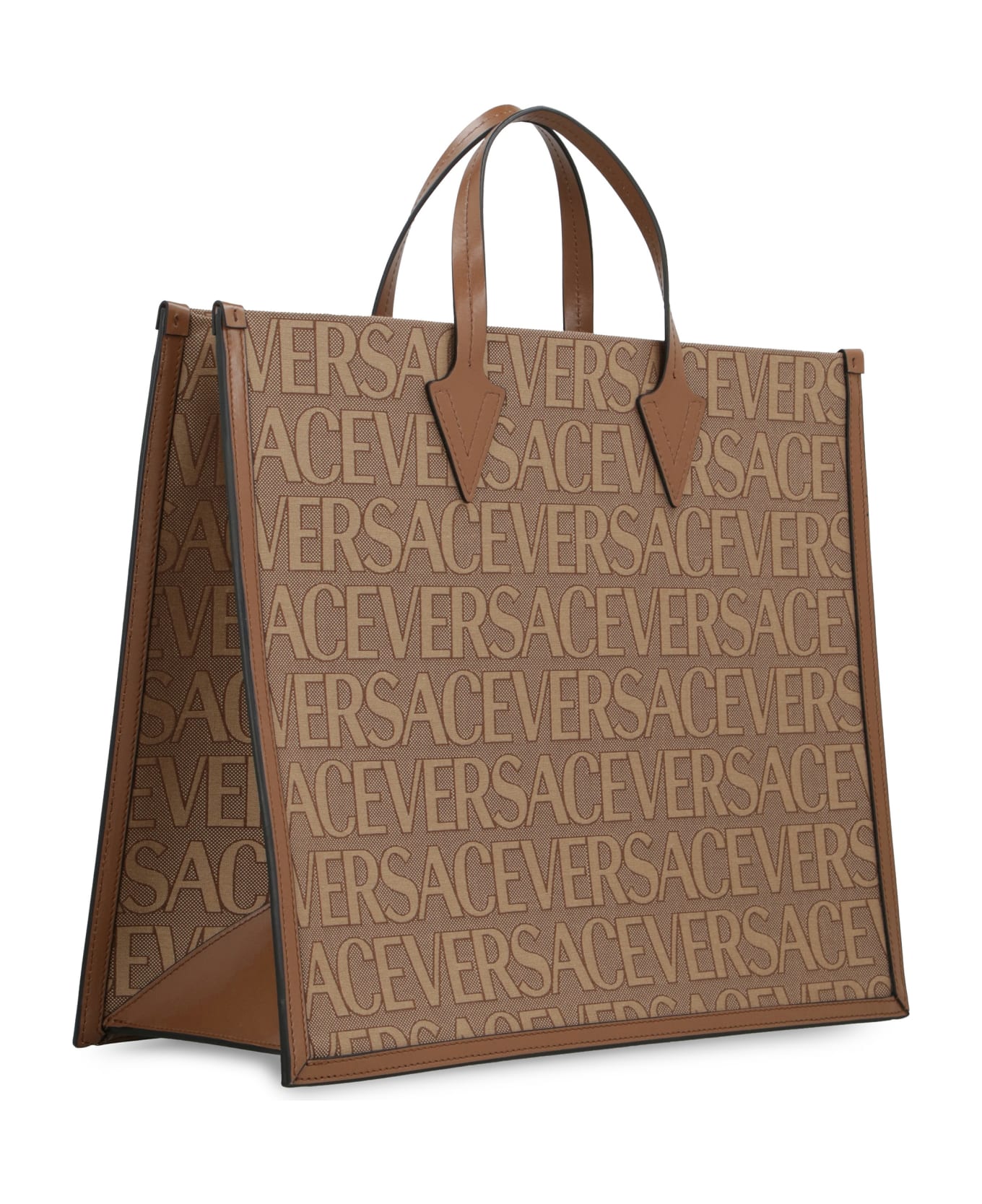 Versace Canvas And Leather Shopping Bag - Beige