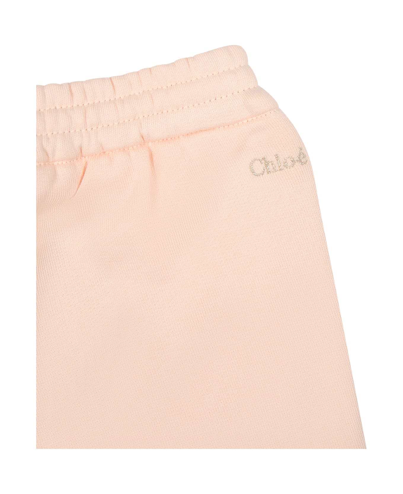 Chloé Pink Casual Chopova Trousers For Baby Gilr With Logo - Pink