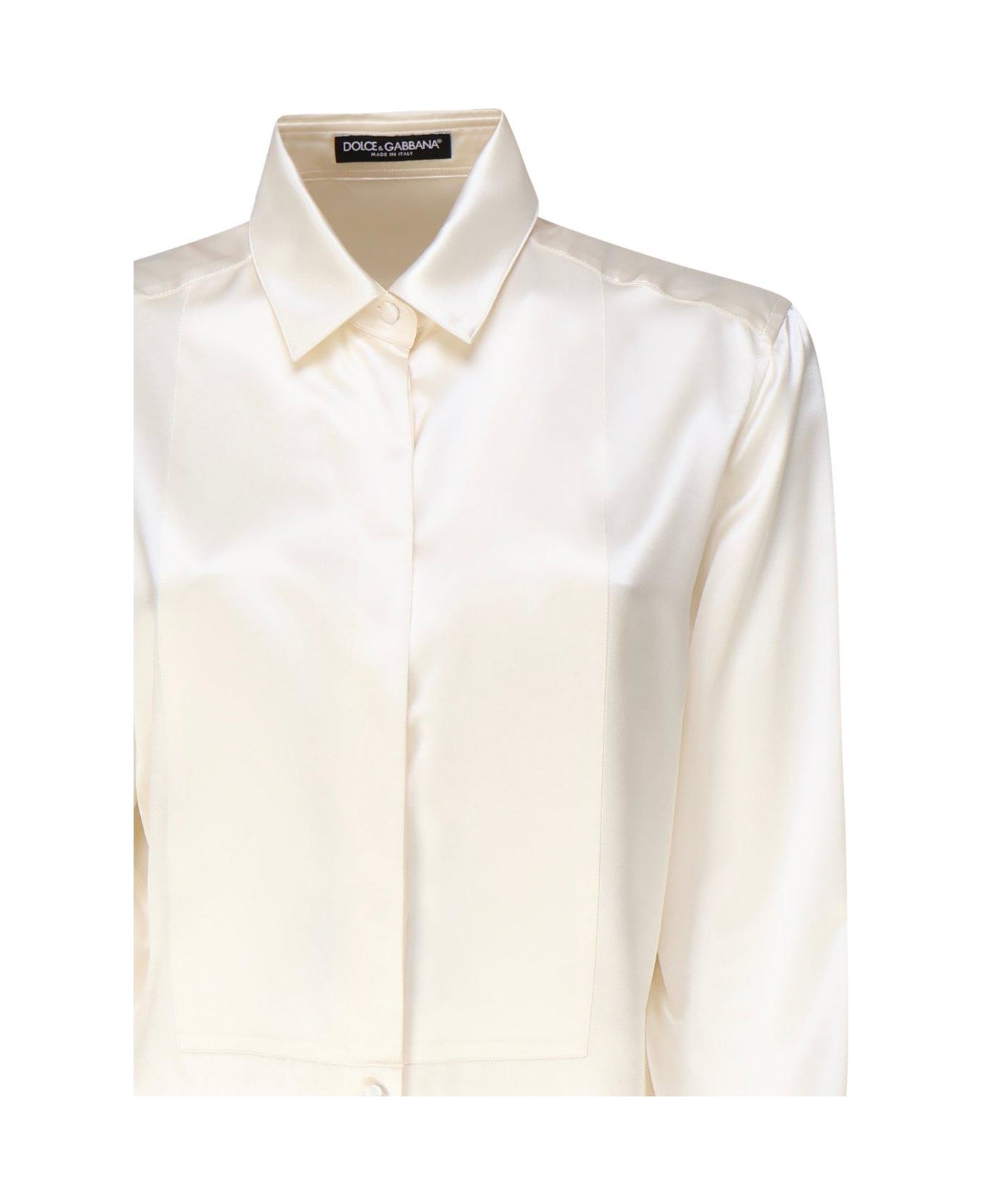 dolce spinki & Gabbana Long-sleeved Satin Shirt - Bianco