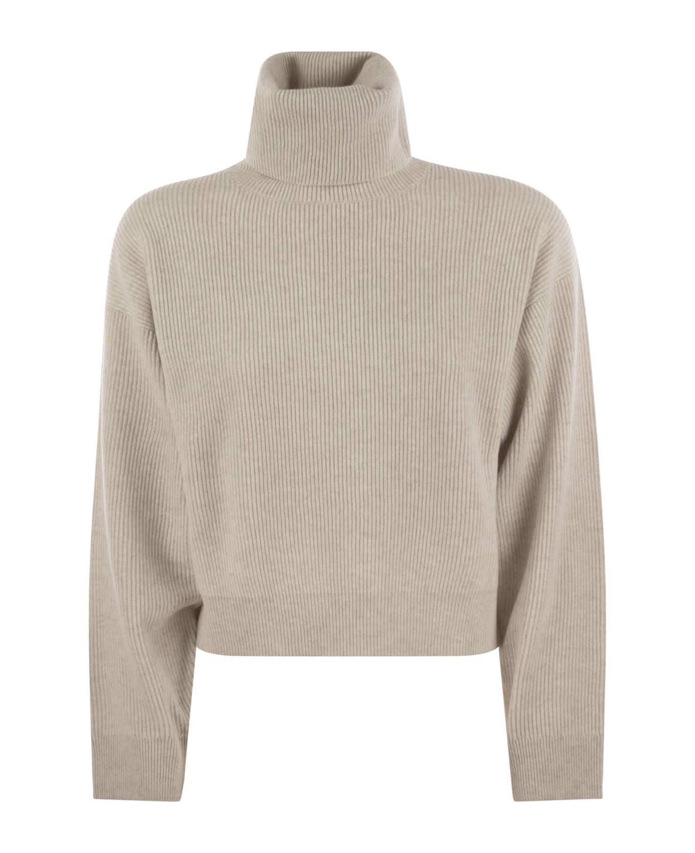 Brunello Cucinelli Ribbed Turtleneck Sweater - Pearl