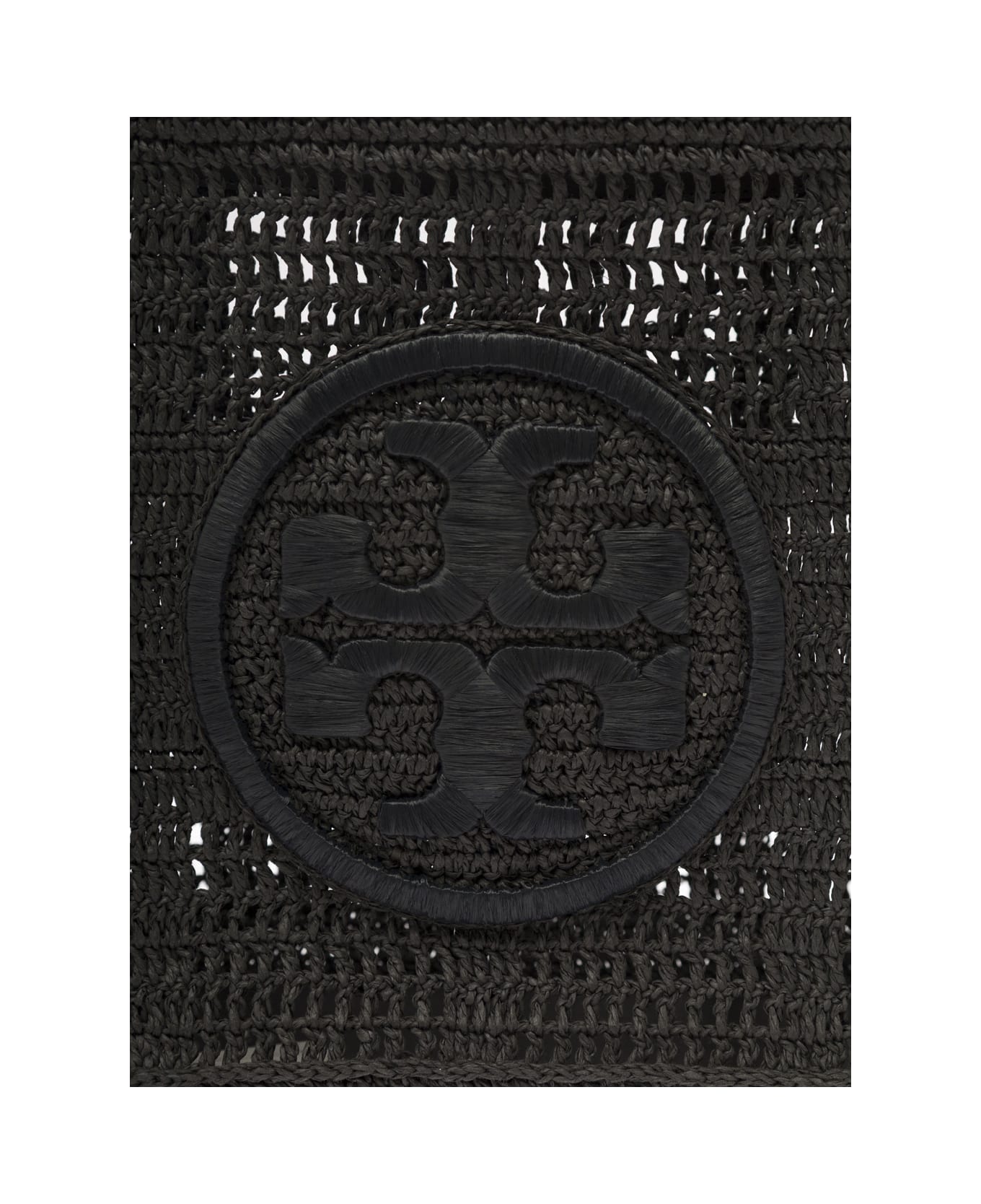 Tory Burch Black Tote Bag With Jacquard Logo In Crochet Woman - Black