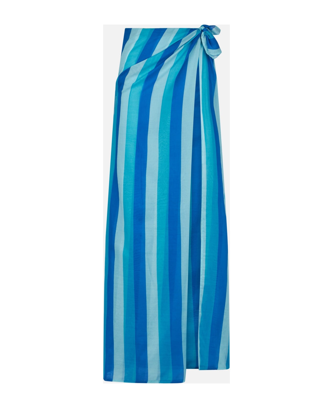 MC2 Saint Barth Cotton Pareo Skirt With Striped Print - BLUE
