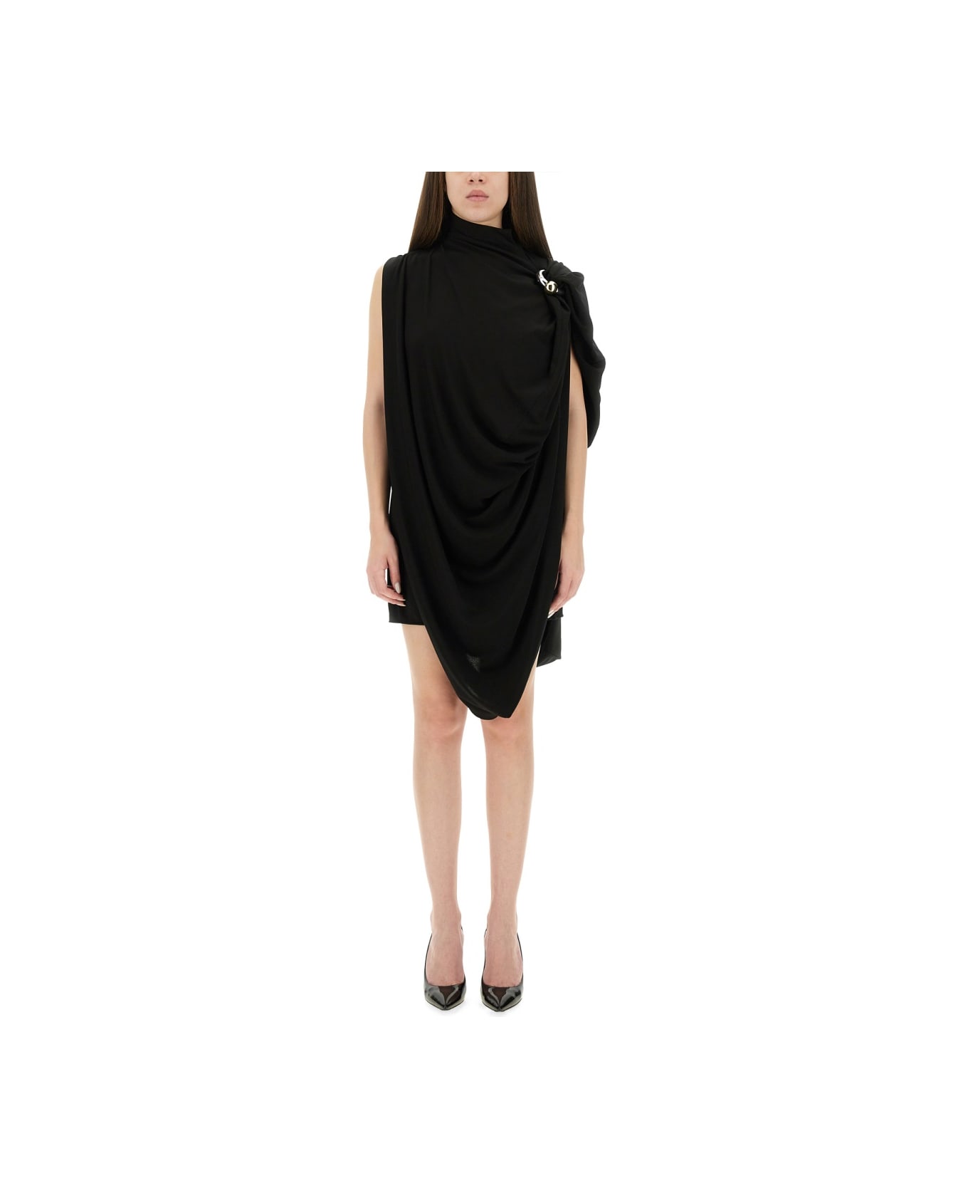 Jean Paul Gaultier Draped Dress With Piercings - BLACK