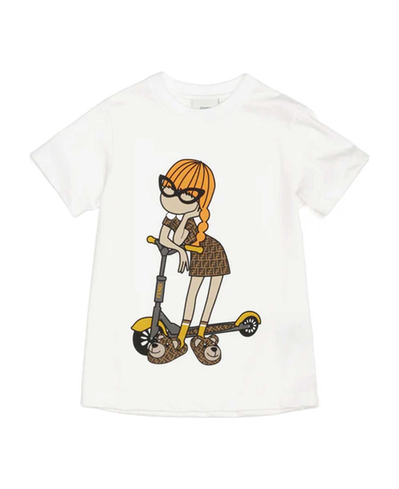 Fendi White T-shirt With Frontal Print - Gesso