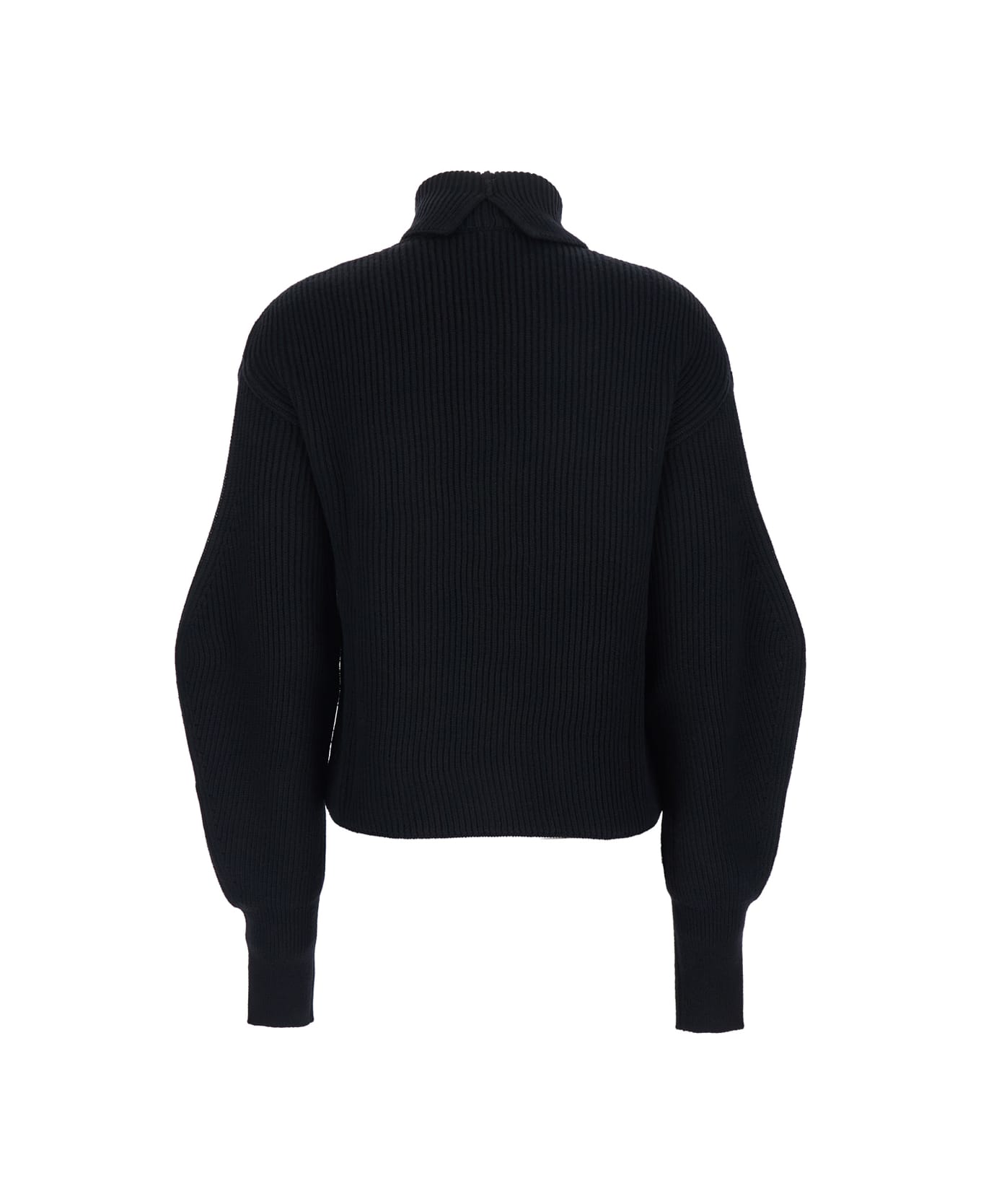 Parosh Black Turtleneck Cropped Sweater With Dropped Shoulders And Ribbed Knit In Wool Woman - Black