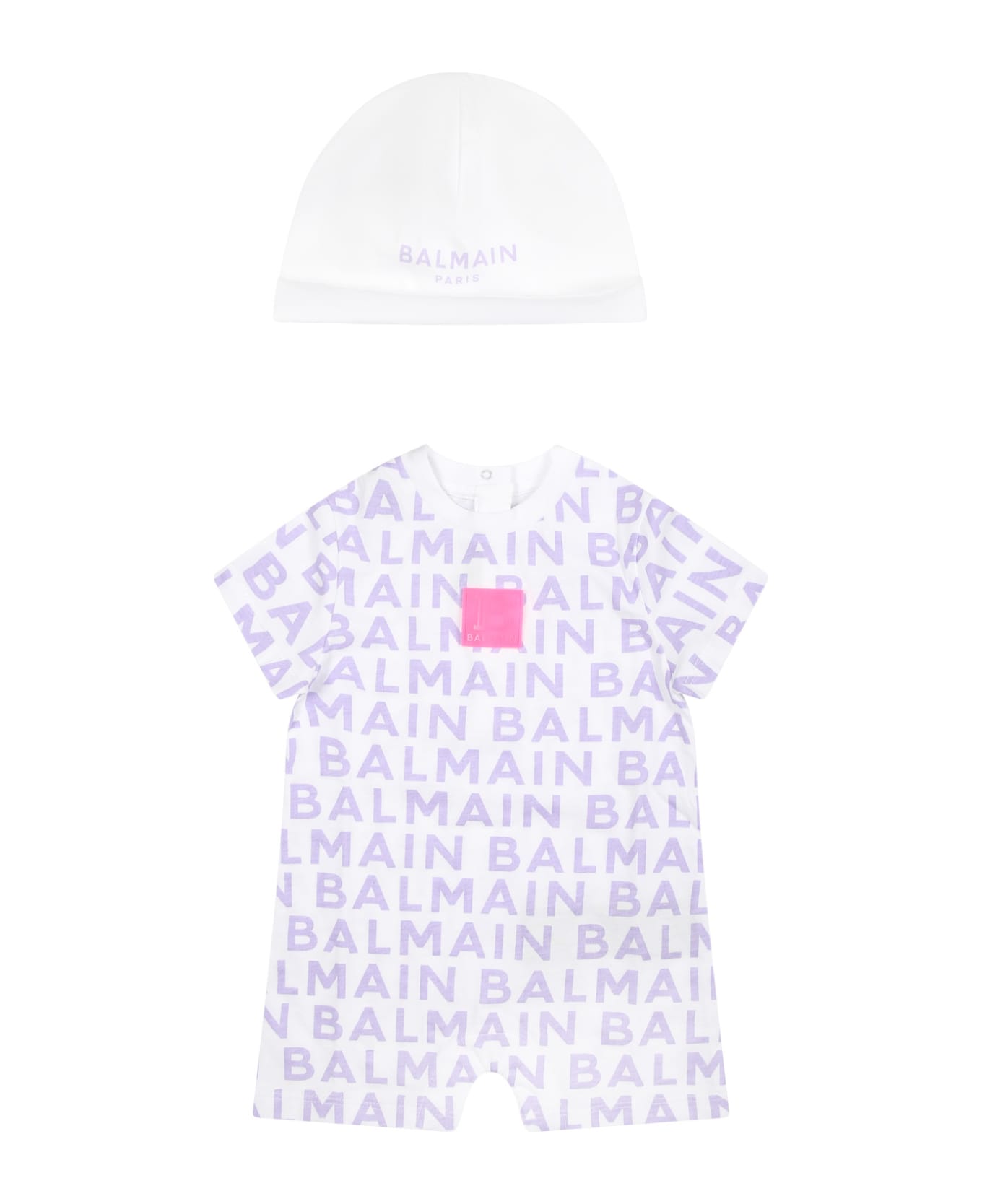 Balmain Purple Set For Baby Girl With Logo - Violet ボディスーツ＆セットアップ