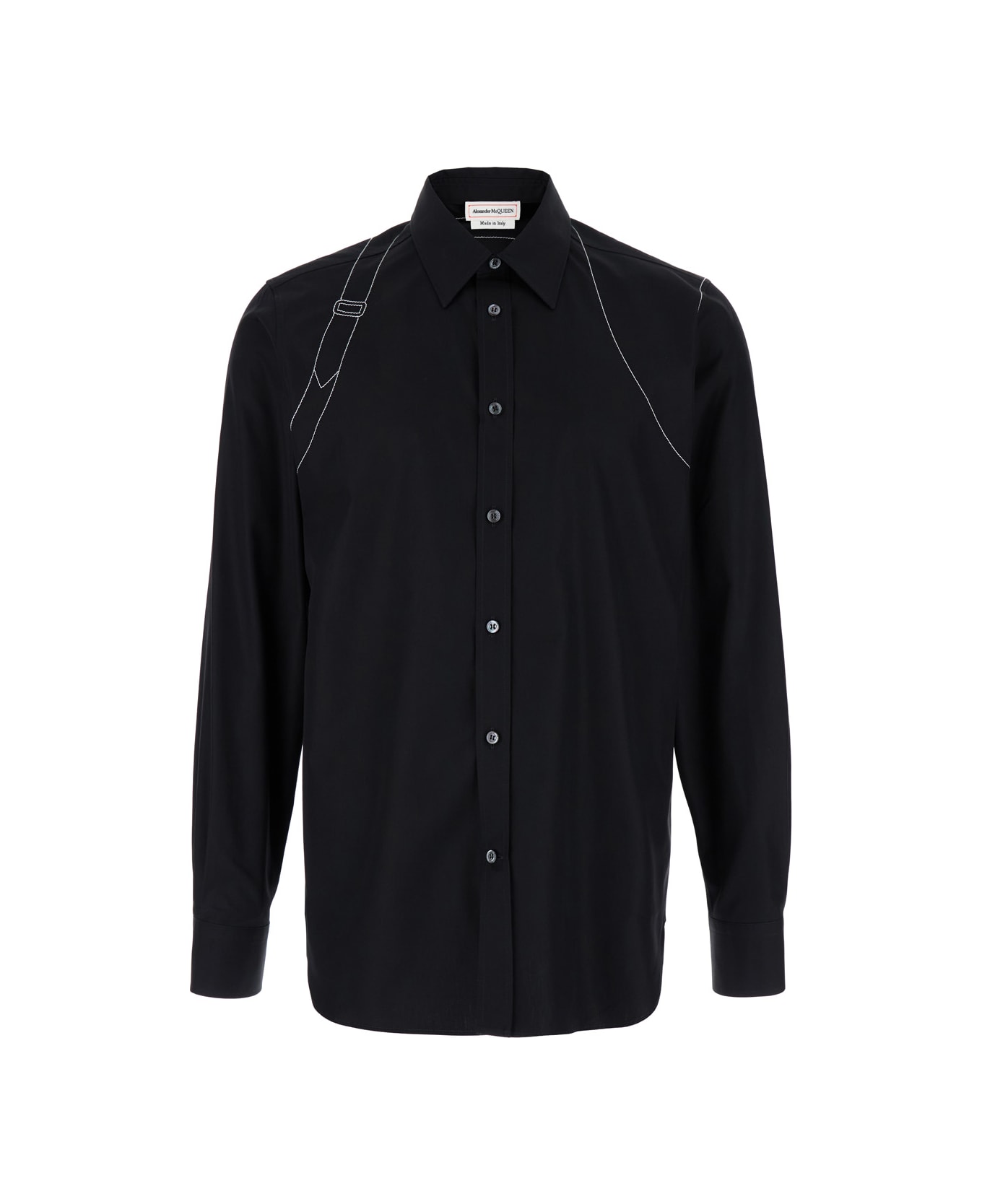 Alexander McQueen Black Shirt With White Stitchings In Cotton Man - Black