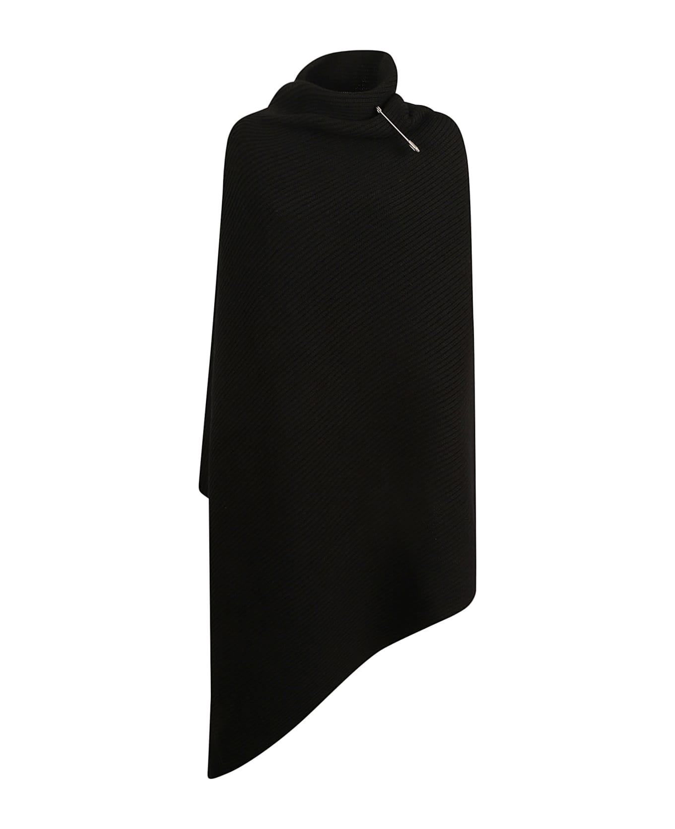 Balenciaga Ribbed Knit Wrap Cape - Black スカーフ