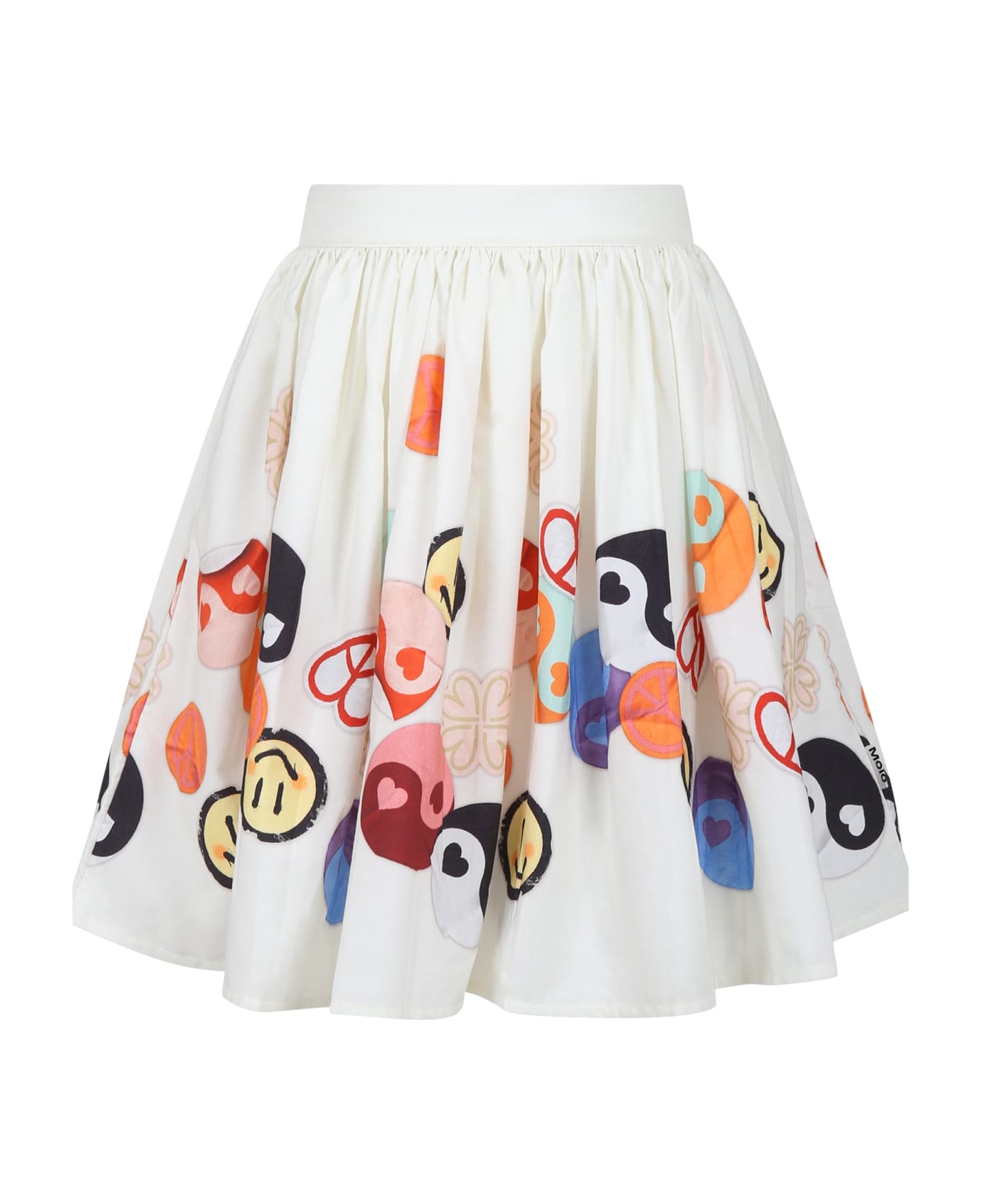Molo White Skirt For Girl With Smiley Print - White ボトムス