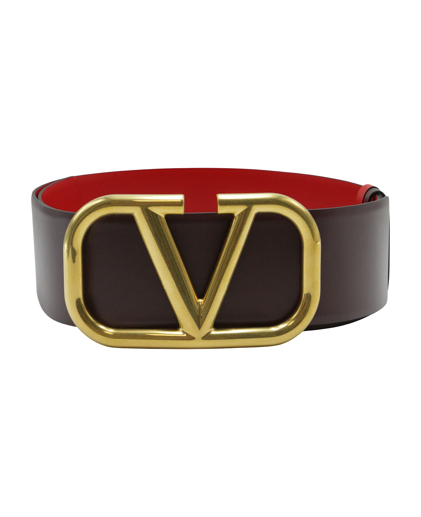 Valentino Garavani Elegant Brown Belt With Red Interior - brown