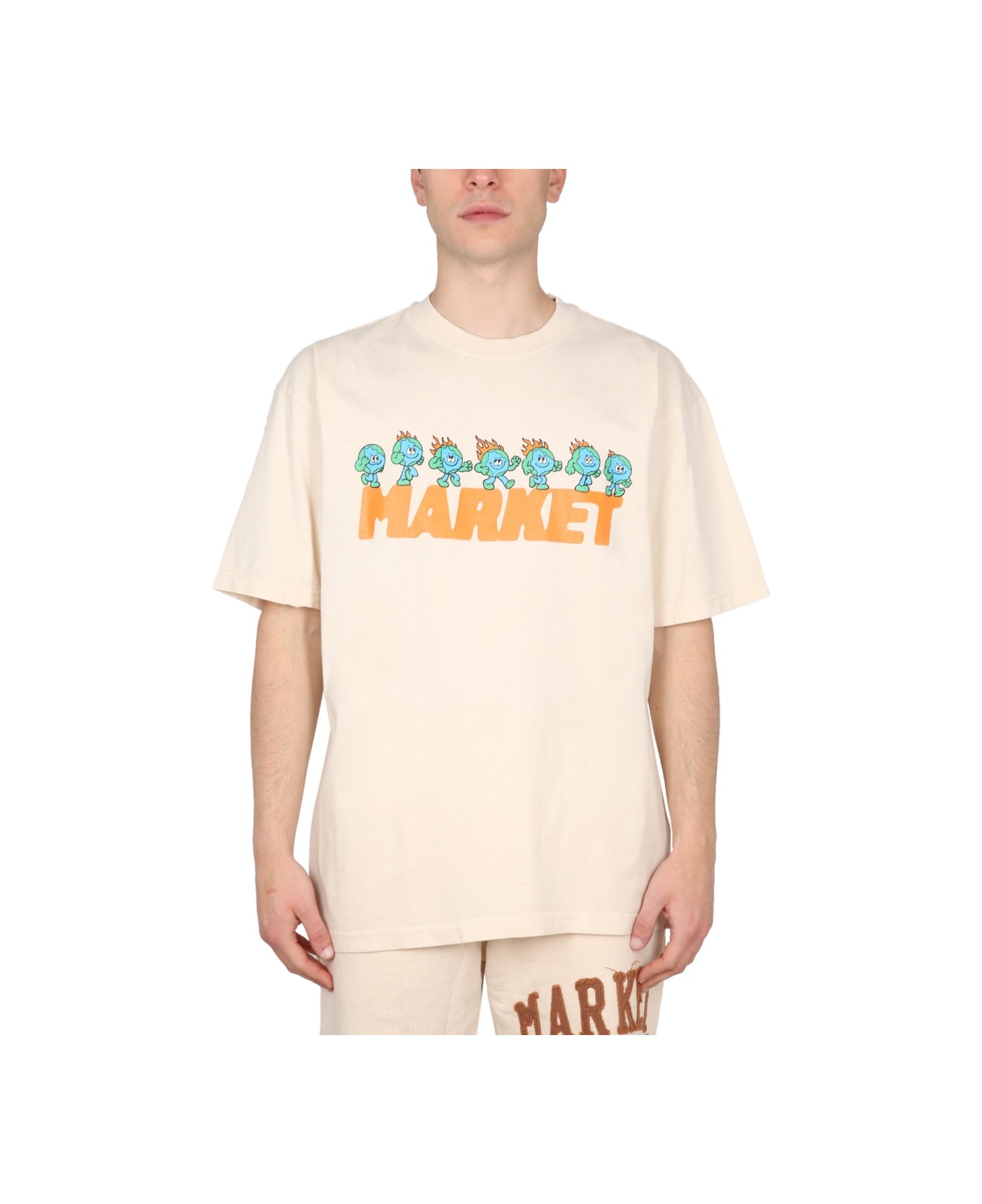 Market T-shirt With Logo - BEIGE シャツ