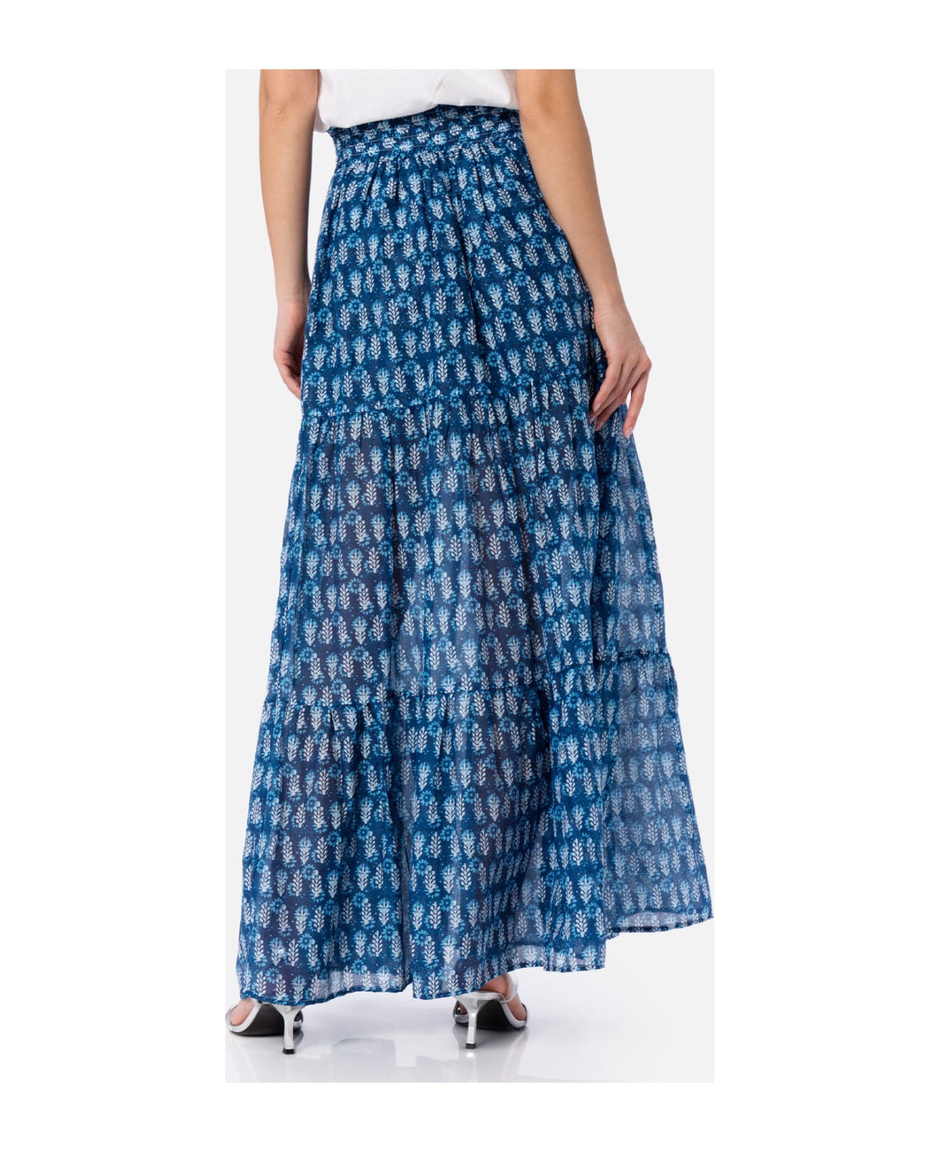 MC2 Saint Barth Woman Silk Voile Pleated Long Skirt Cheyenne - BLUE