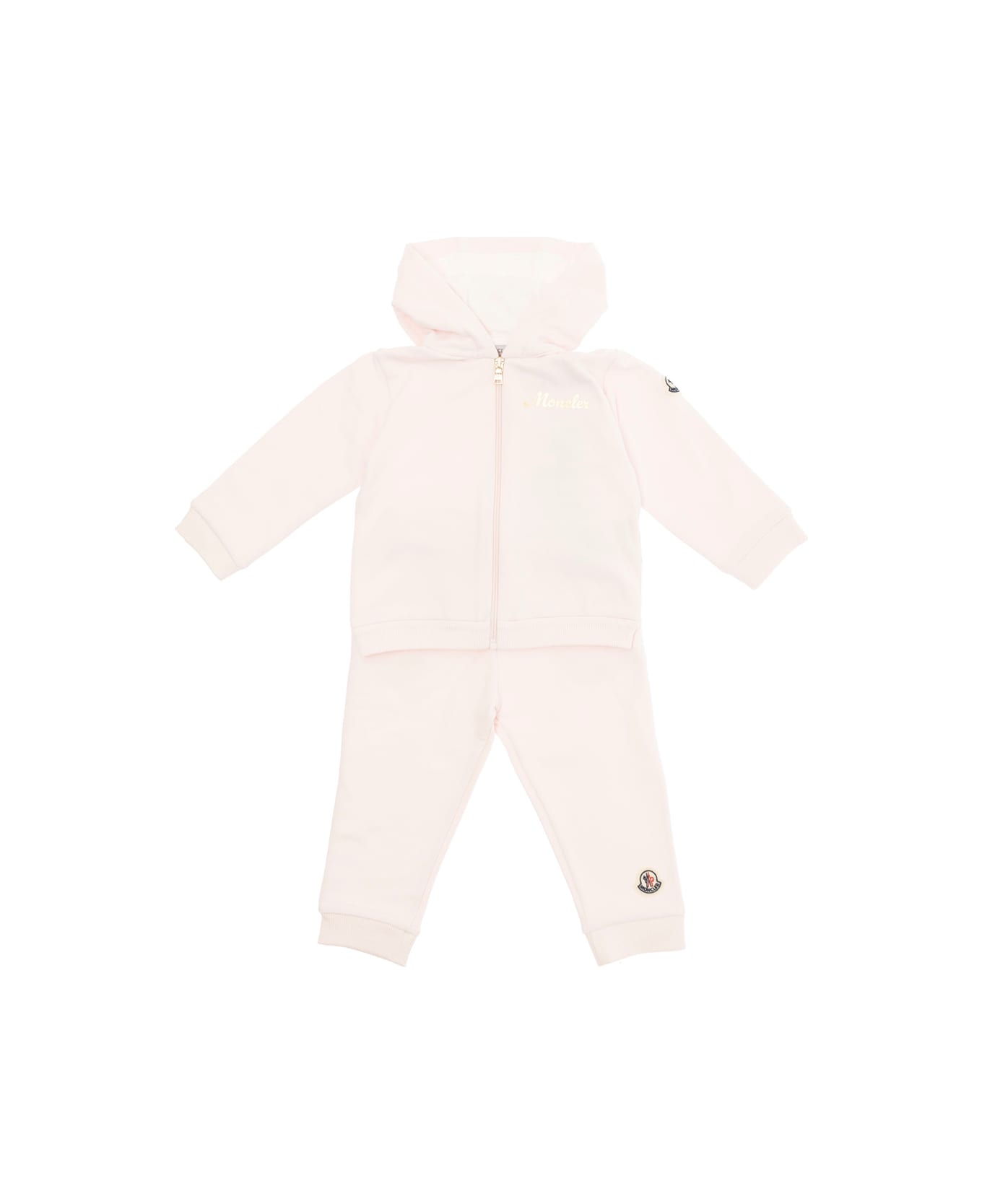 Moncler Pink Sweatshirt + Pants Ensemble With Logo Patch In Cotton Baby - Pink