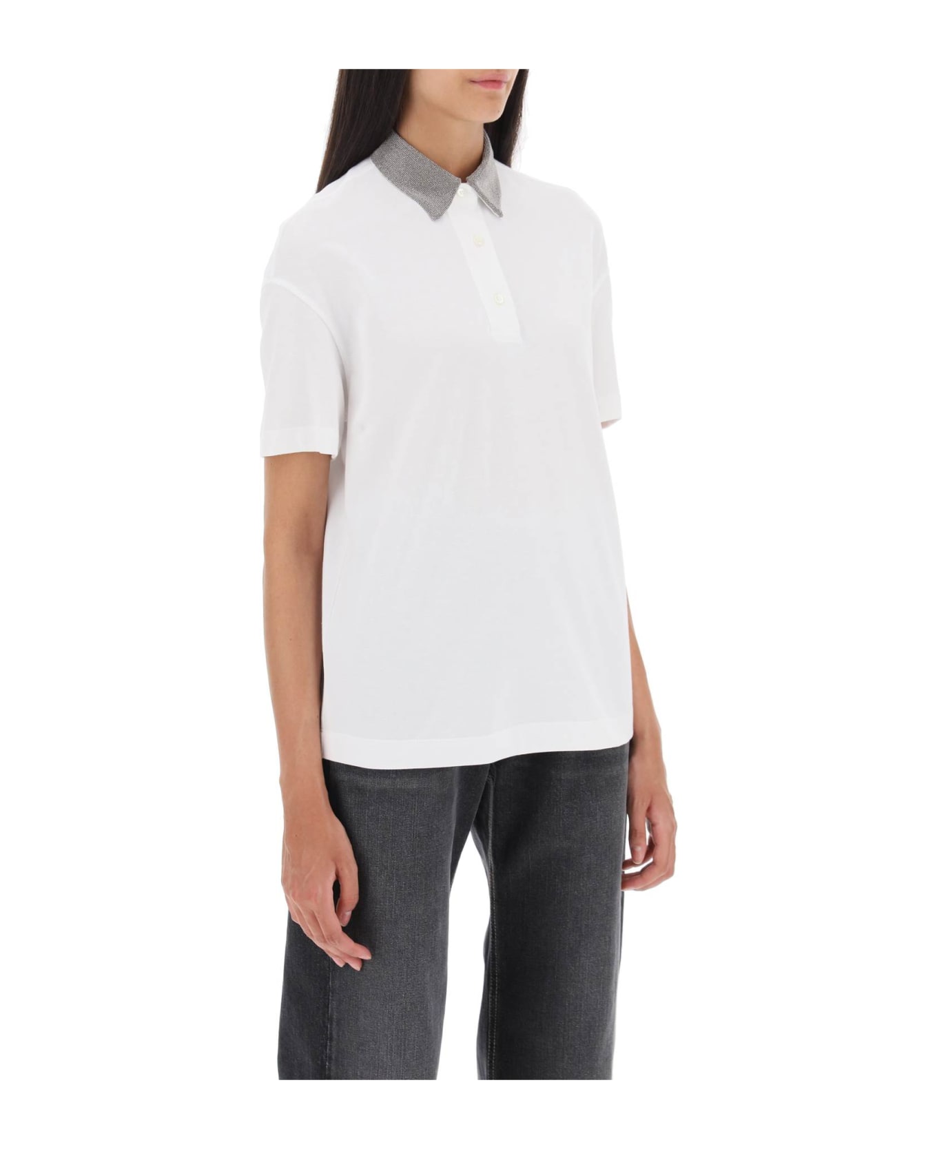 Brunello Cucinelli Monile Collar Polo Shirt - White ポロシャツ
