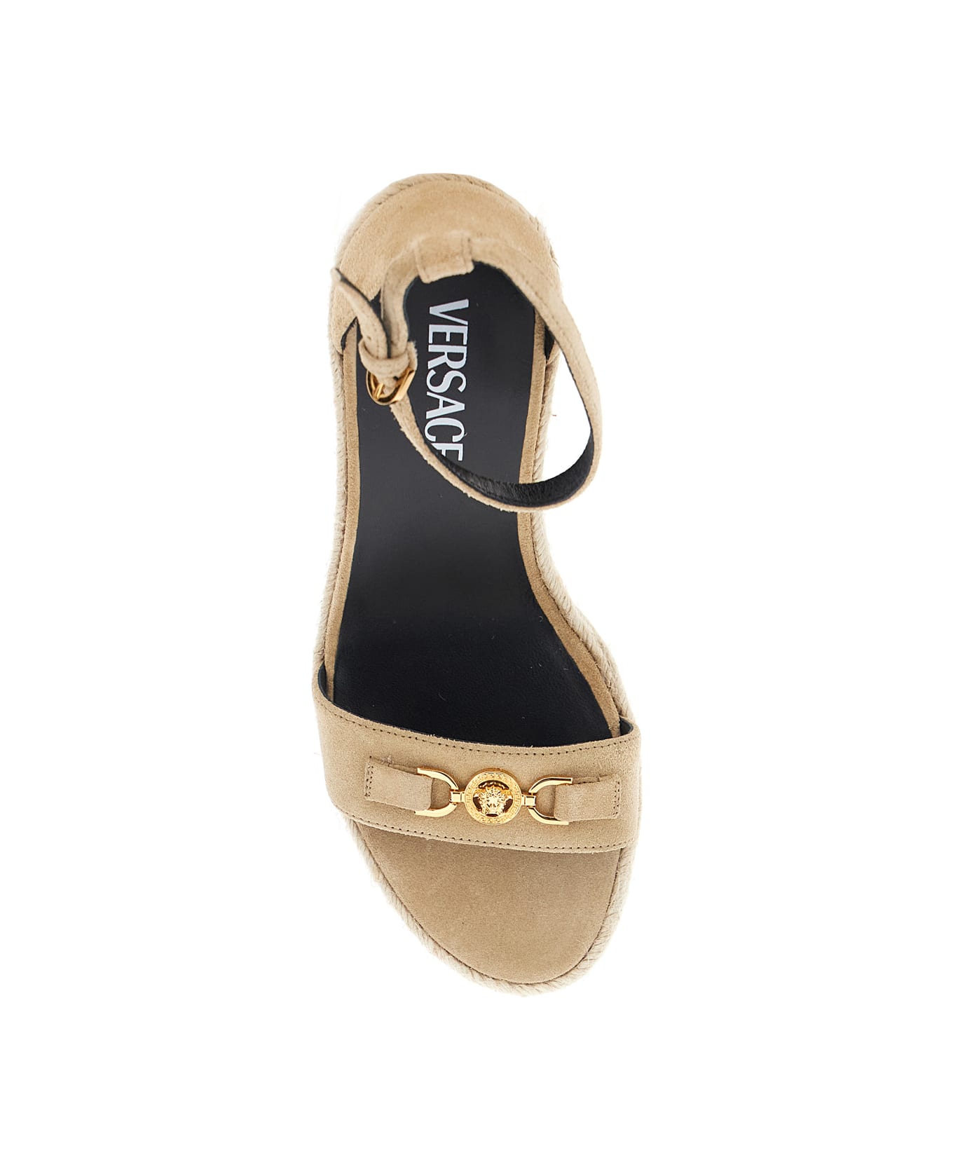 Versace Beige Wedges With Adjustable Buckle Closure And Medusa Plaque On The Front In Leather Woman - Beige
