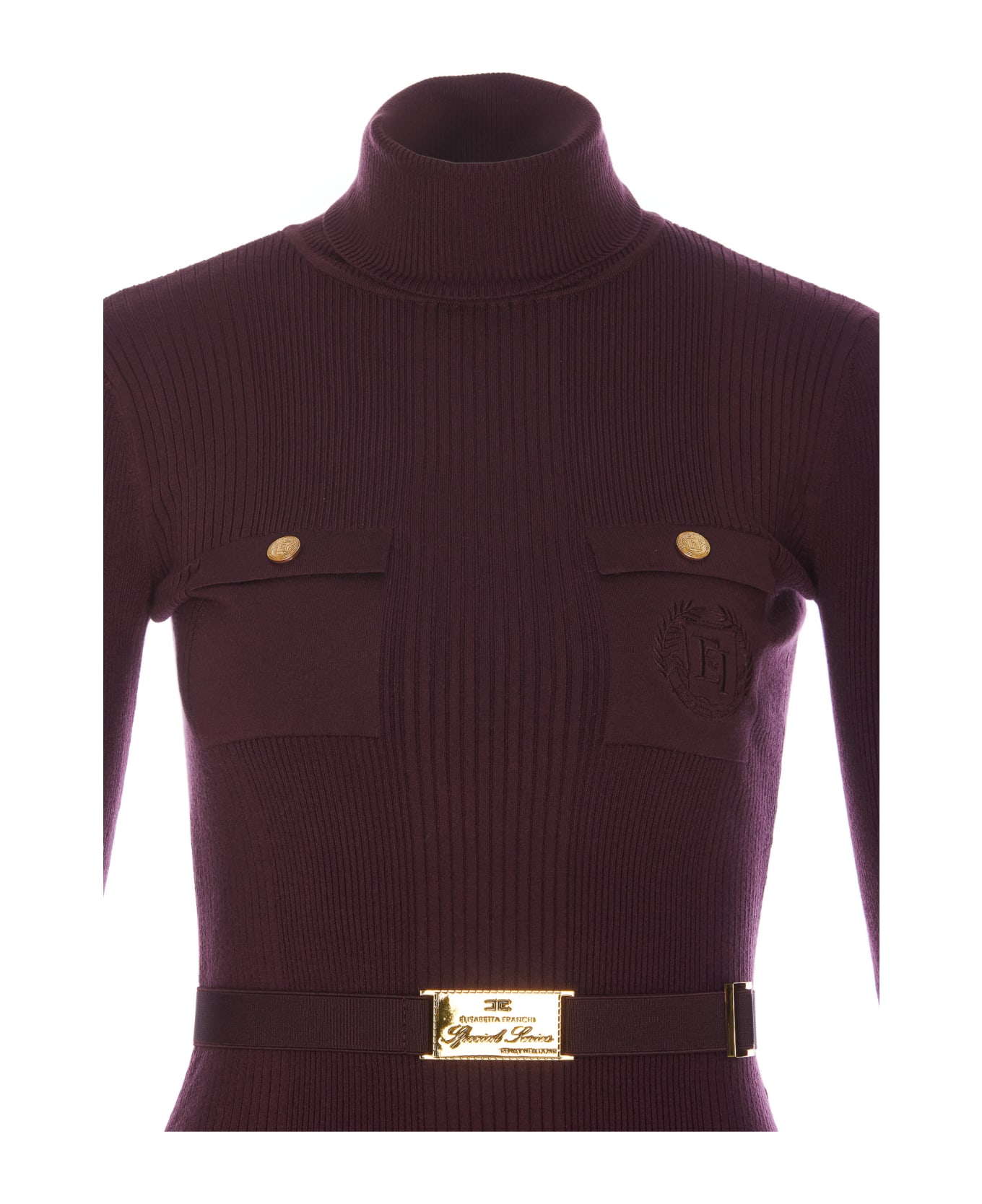 Elisabetta Franchi Logo Embroidered Sweater With Belt - Red