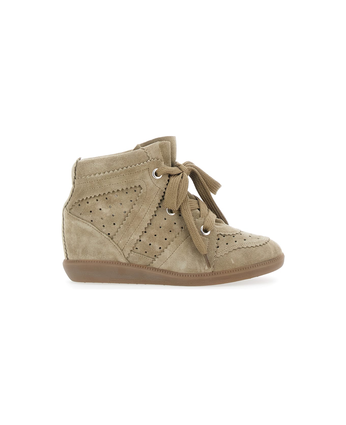 Isabel Marant 'bobby' Beige Sneakers With Perforated Details And Fornt Lace-up Closure In Leather Woman - Beige