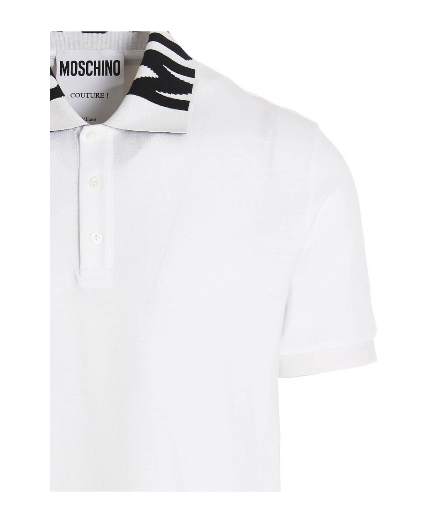 Moschino Logo Collar Polo Shirt - Bianco