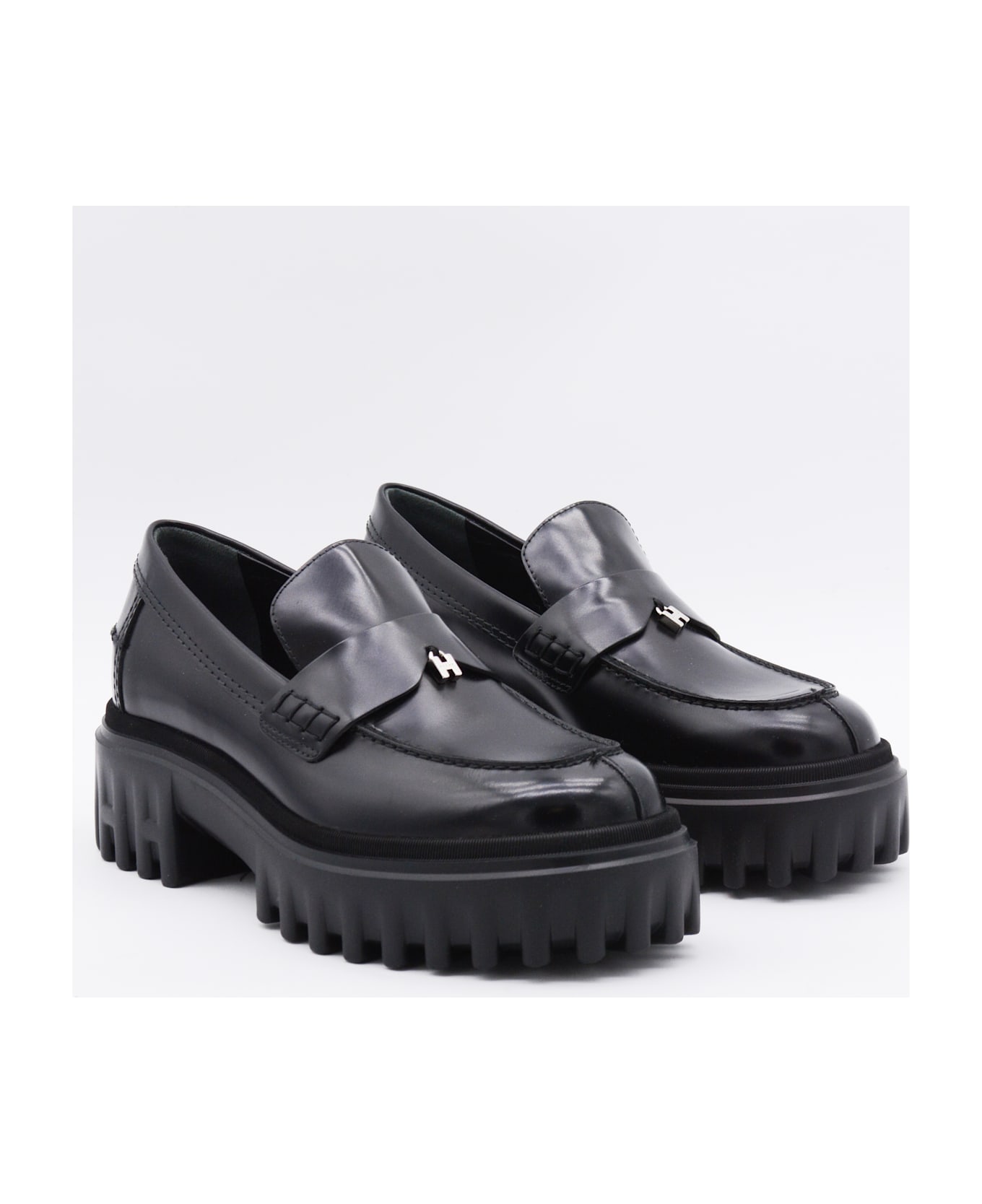 Hogan Black Leather Loafers - Black