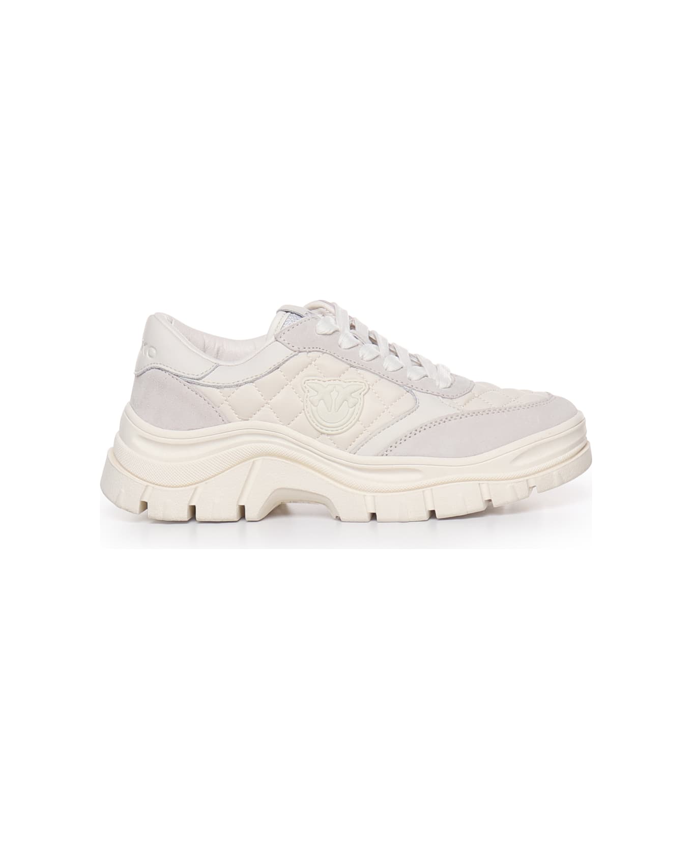 Pinko Sneakers In Suede And Quilted Fabric - Bianco giglio