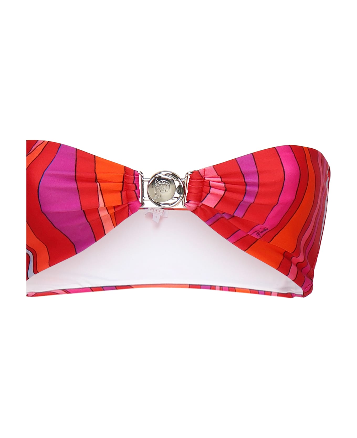 Pucci Marble Print Bandeau Bikini Top - CORAL/FUCHSIA