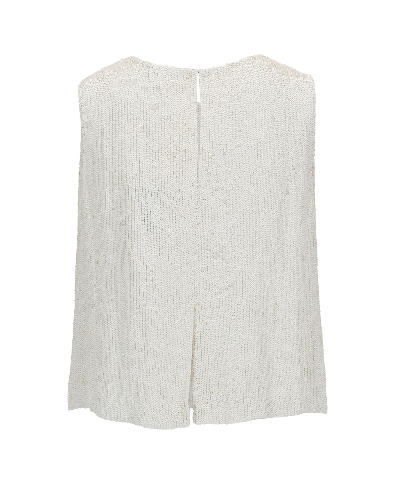 Parosh White Sleeveless Blouse With All-over Paillettes In Viscose Woman - White トップス