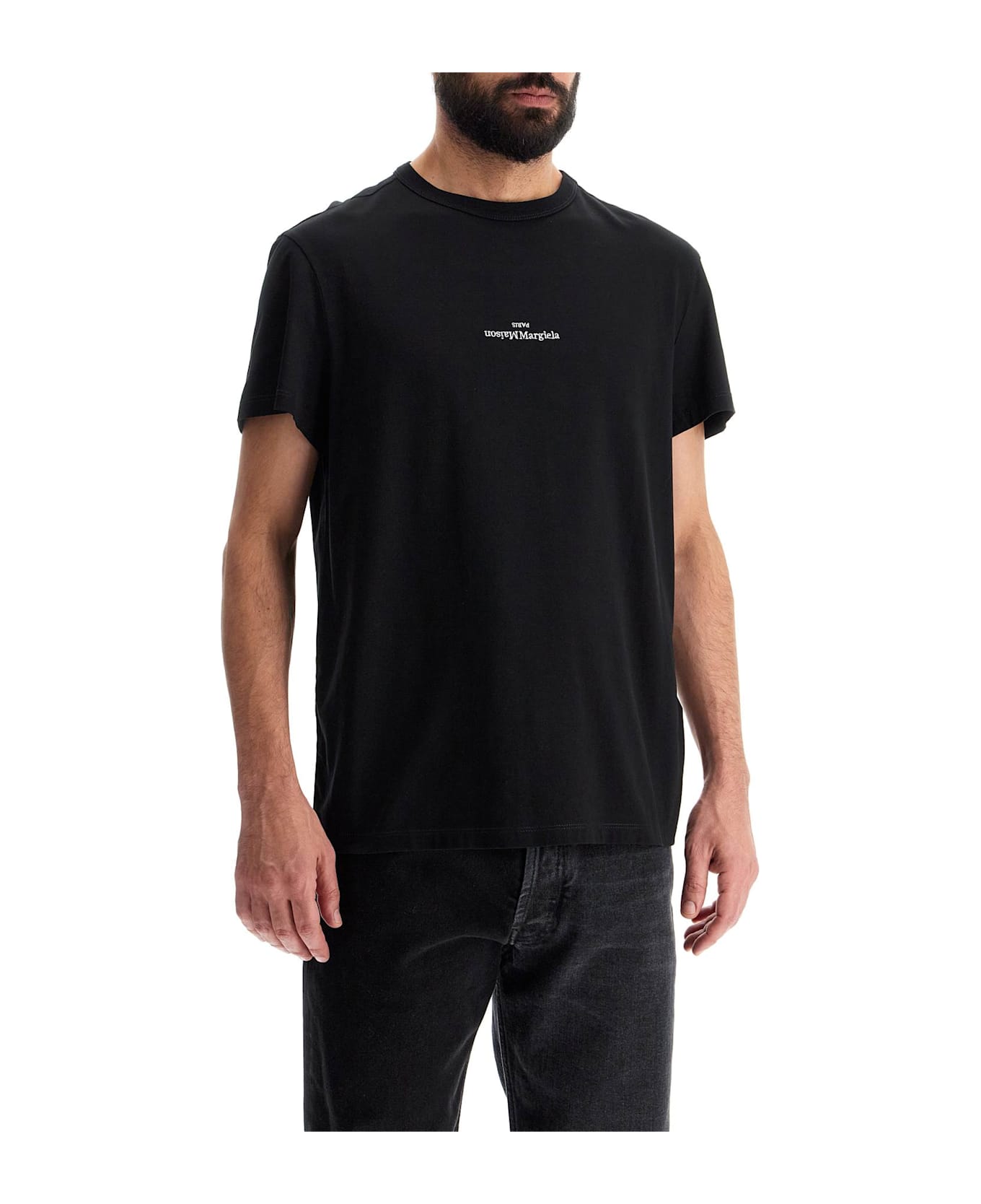 Maison Margiela 'reverse Logo T-shirt With - BLACK /WHITE EMBROIDERY (Black)