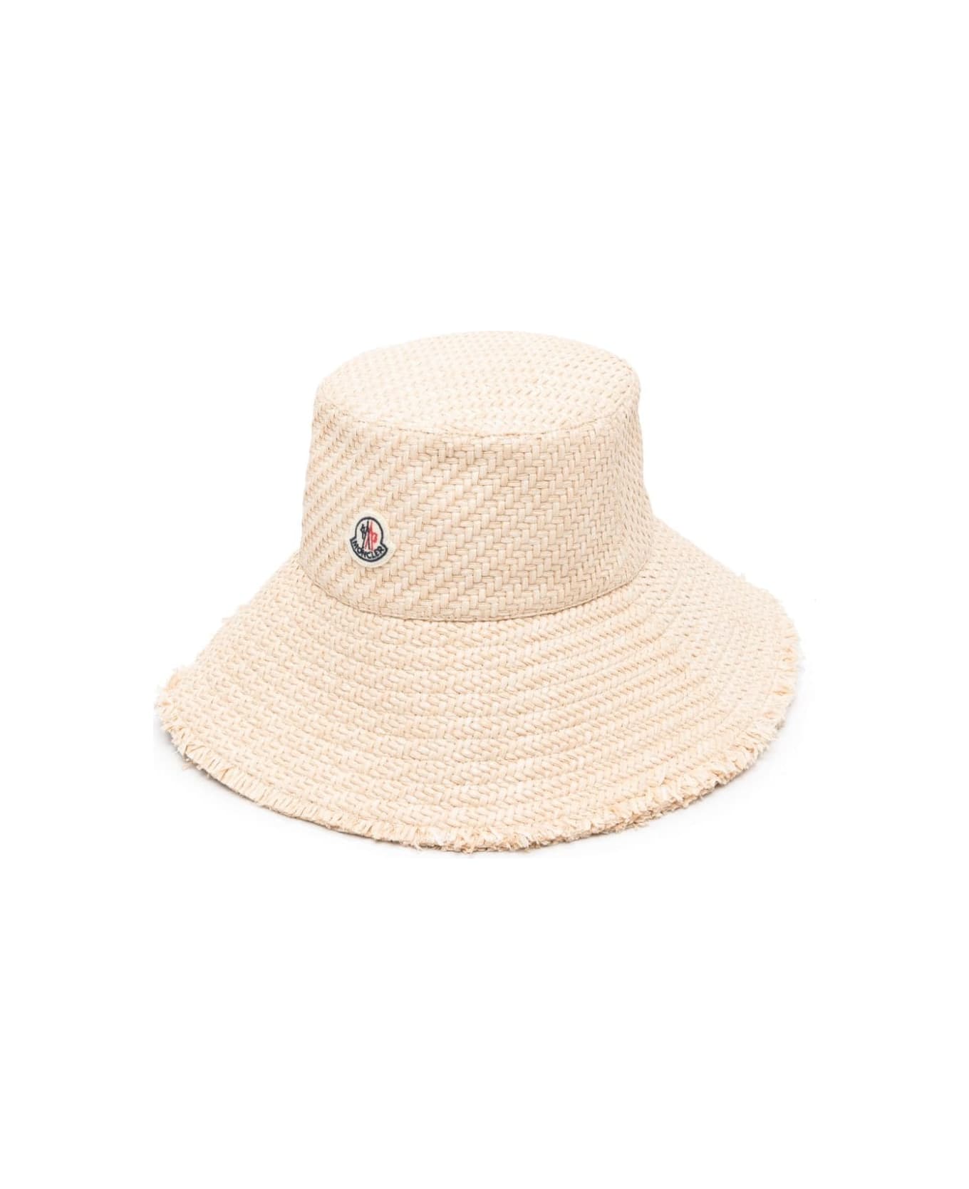 Moncler Raffia Bucket Hat With Logo - Brown