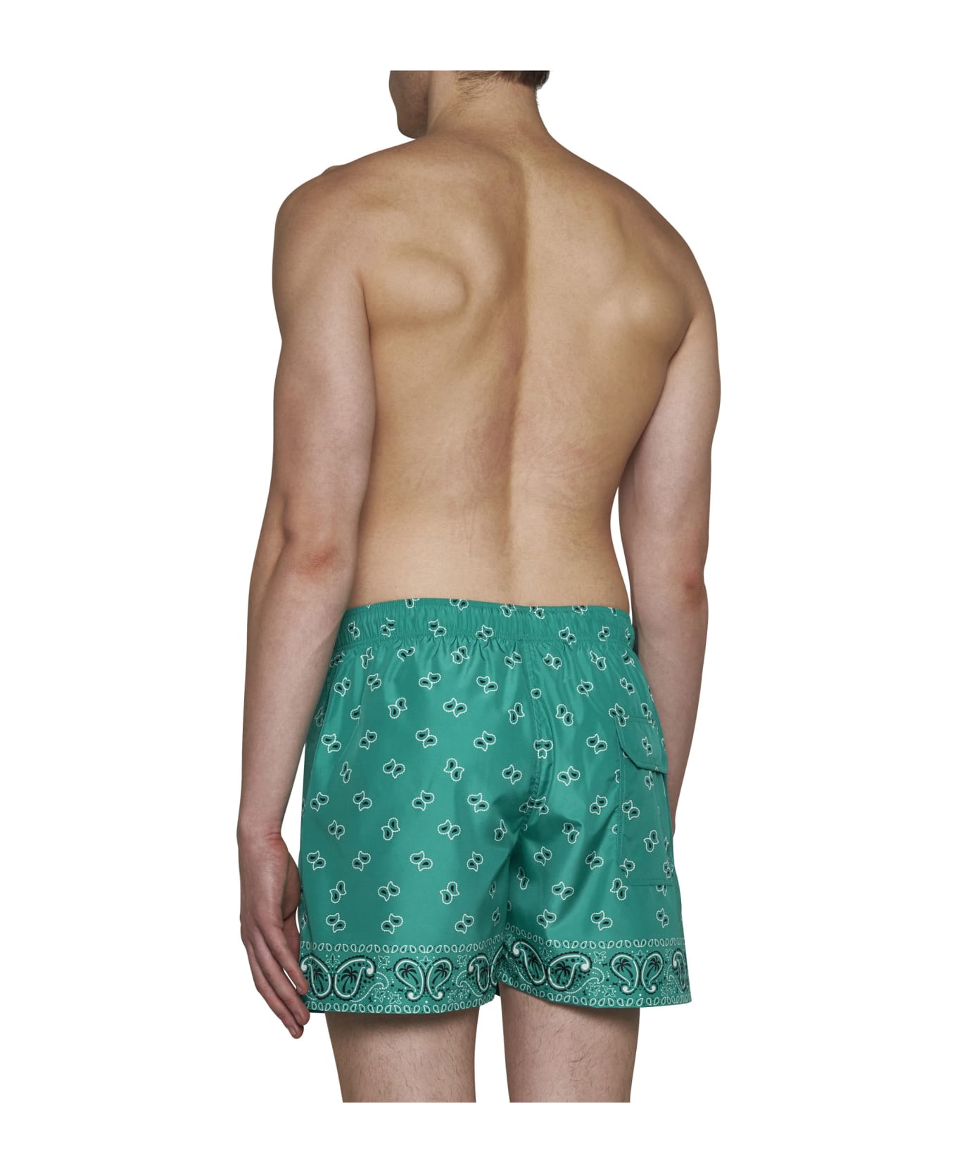 Palm Angels Swim Shorts With Bandana Monogram - Green green
